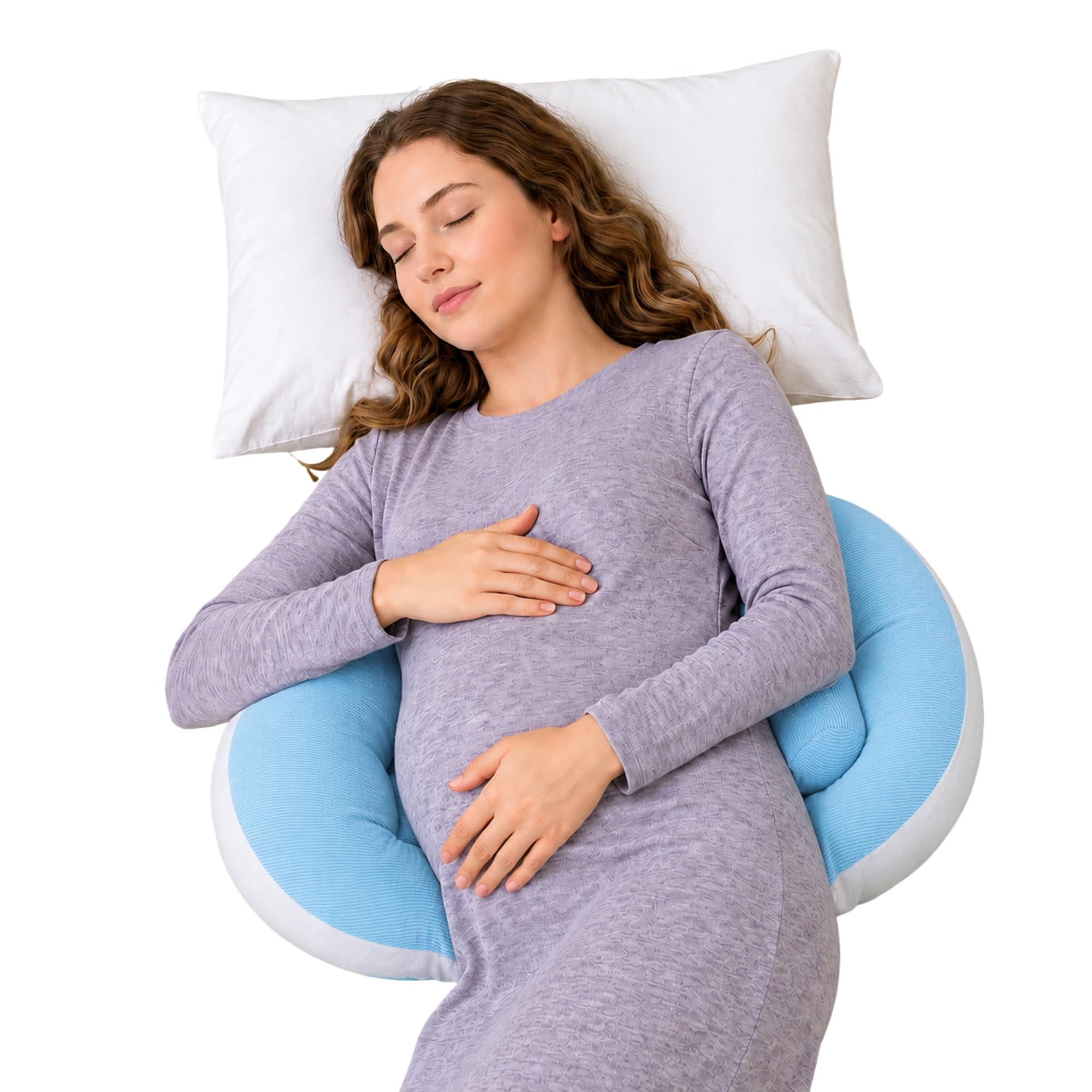 BEMBIKA Pregnancy Pillow Adjustable Pregnancy Pillow with Memory Foam C-Shaped for Back Support (Solid Blue)-image-45