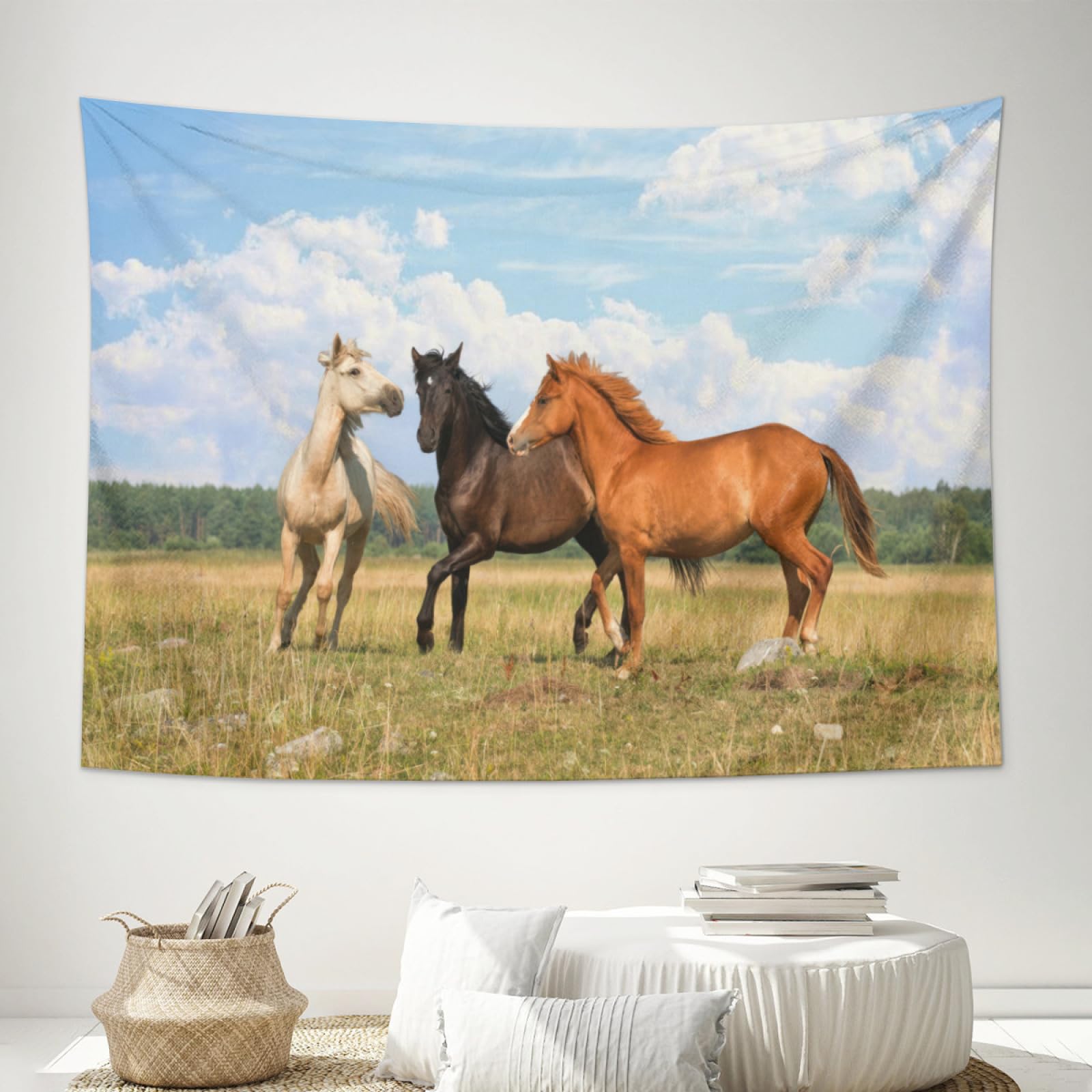 Conank Horses Tapestry Wild Horse Wall Tapestry Farm Animal Vintage Running Horse Sky Landscape Western Tapestries Wall Hanging for Bedroom Living