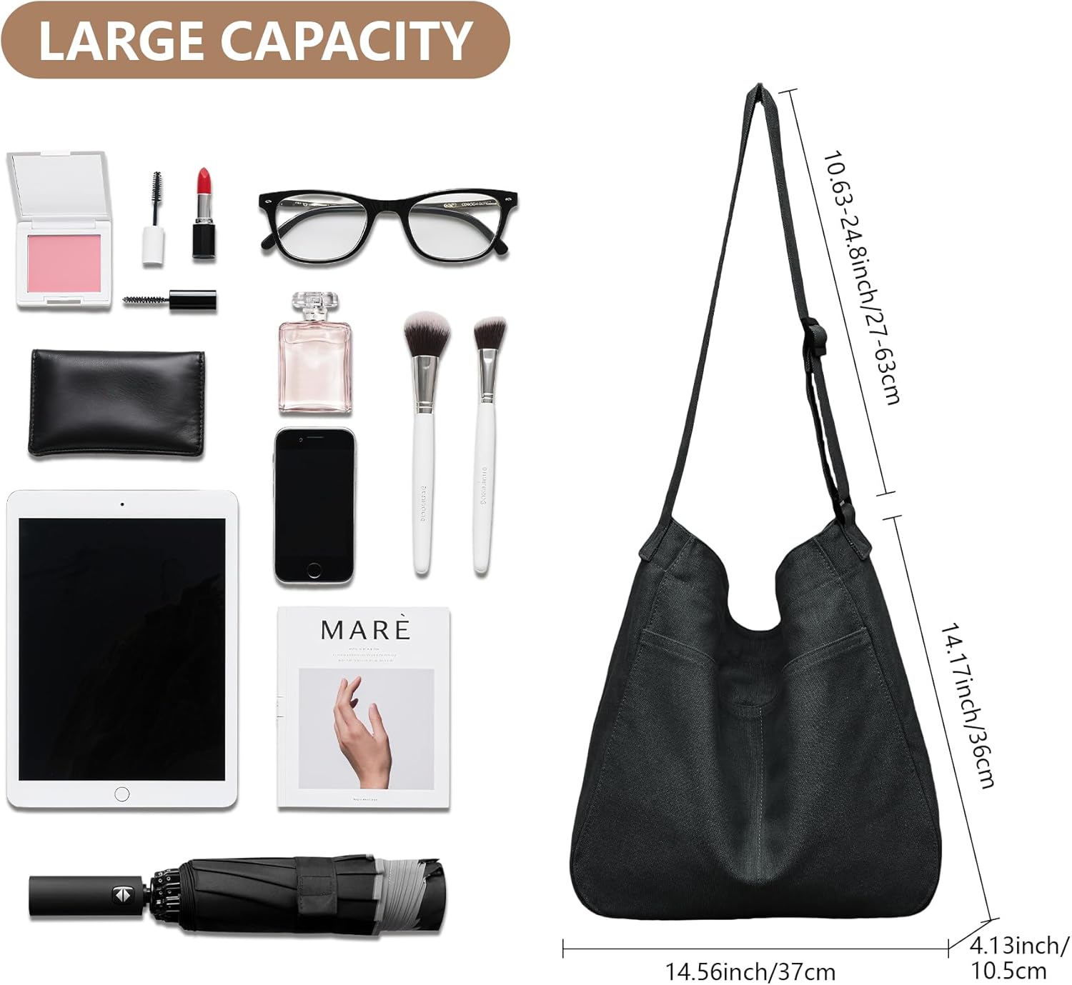 Hobo Bag Canvas Crossbody Shoulder Bag for Women and Men Large Casual Messenger Bags Canvas Tote Bag Travel Work - Image 4