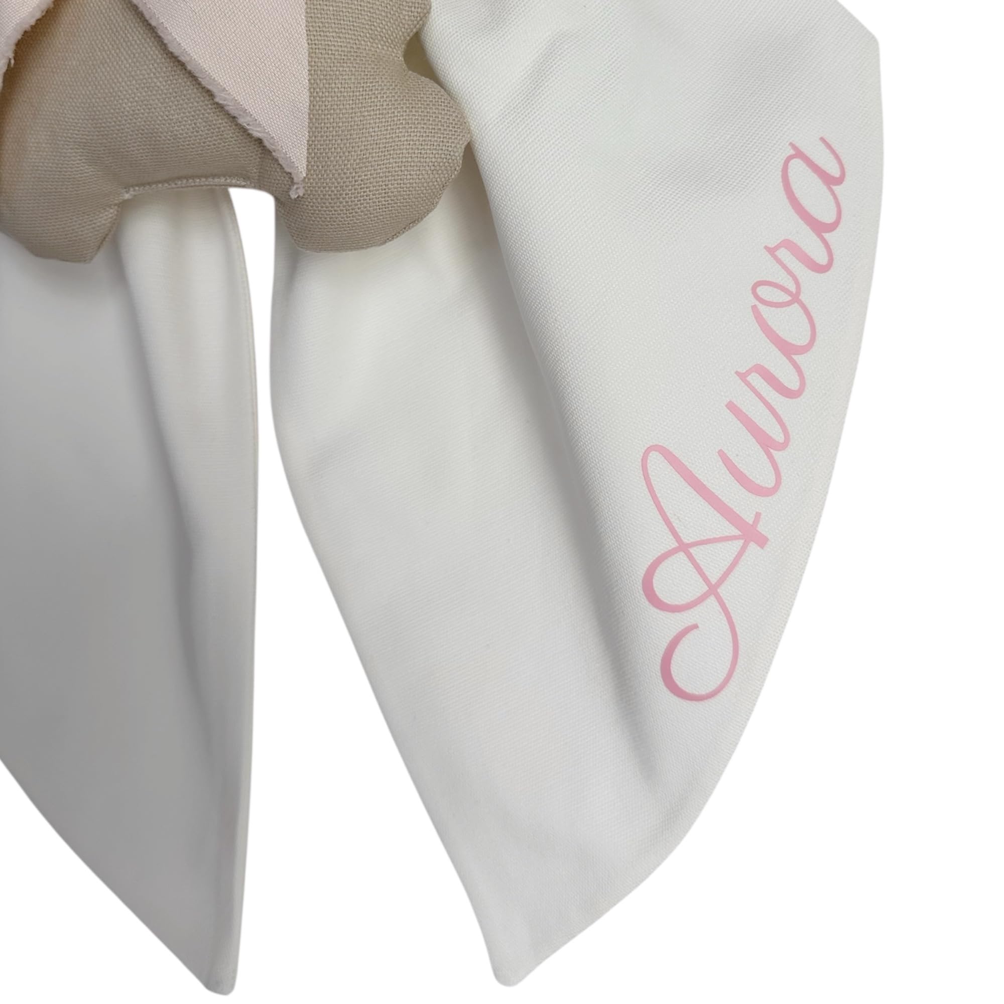 Fiocco nascita Teddy personalizzato con nome bambino/bambina fatto a mano in Italia (Bianco - teddy rosa)