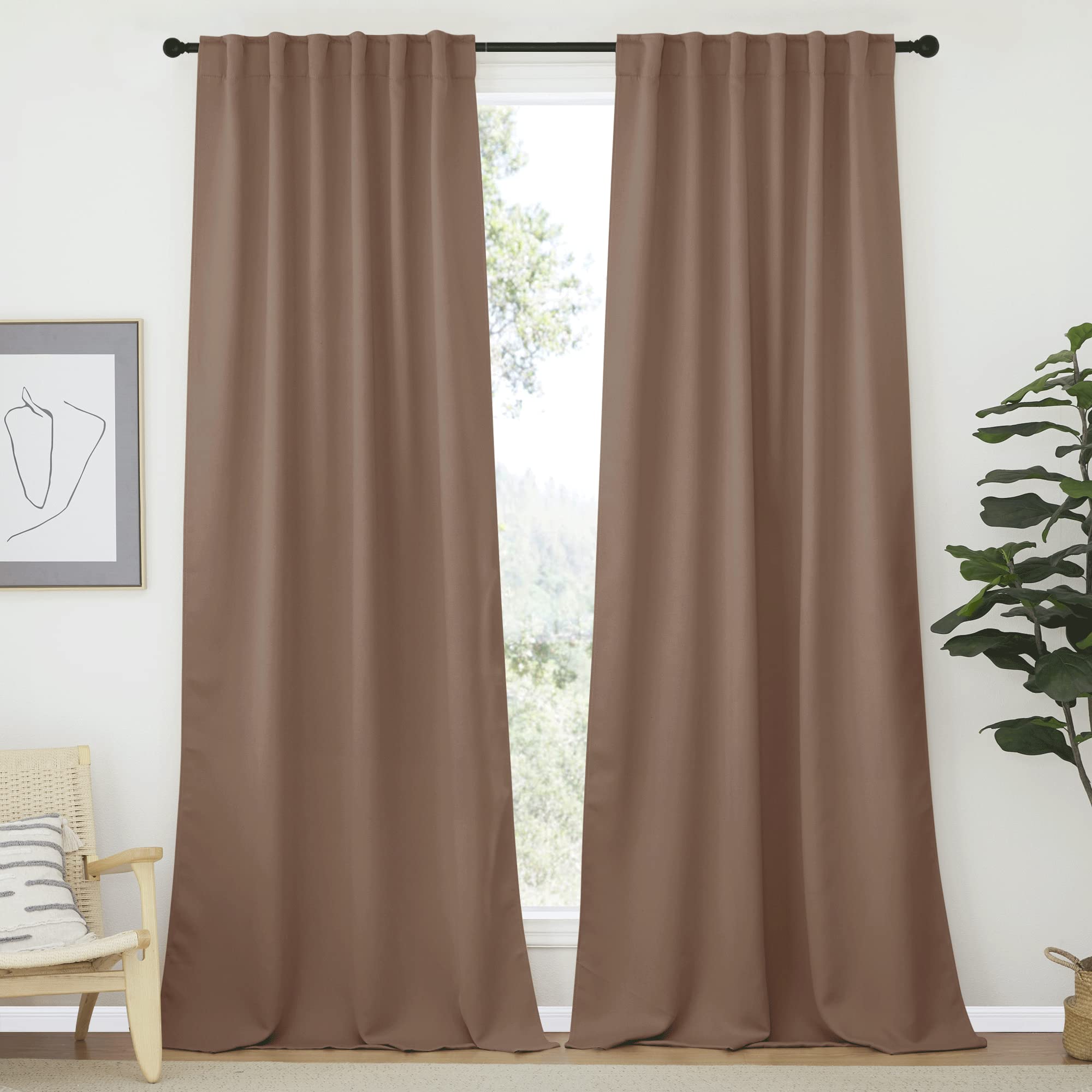NICETOWN Blackout Curtains and Draperies for Living Room - (Cappuccino Color) 52 inches Wide by 95 inches Long, Set of 2 Pieces, Insulated Solid Drape Panels