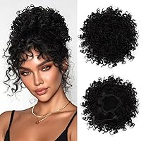 Vista 12 de PEACOCO Extension de Moño Despeinado Corto y Rizado con Cordones Elásticos, Piezas de Cabello Sueltas para Mujeres con Cabello Fino, Fibra Sintética