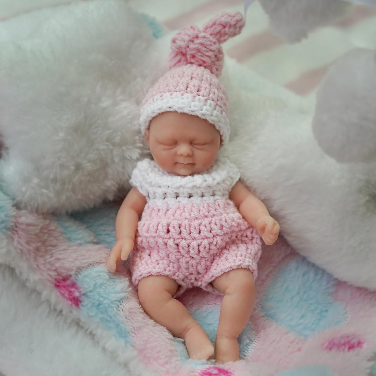 MYREBABY 4.5" Reborn Baby Doll Silicone Full Body Miniature Realistic Newborn Doll，Mini Realistic Newborn Baby Dolls Silicone Full Body Stress Relief（Girl）