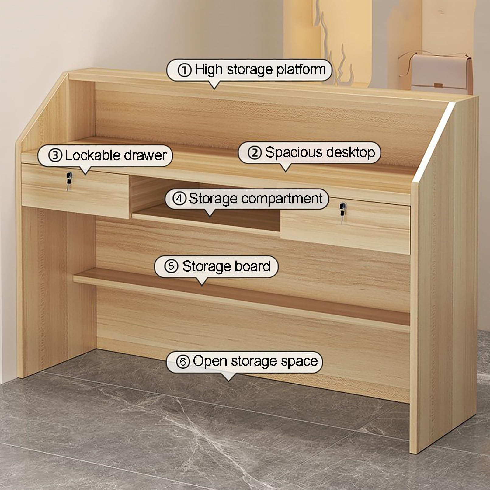 TELCIM Empfangstheke, Rezeptionstheken, Verkaufstheke, Kassentisch Mit Schubladen, Empfangstresen, Laden-Theke, Rezeptionsmöbe, Für Firmenhallen Hotelrezeptionen Kosmetikstudio(Wood,80x38x92cm)