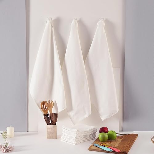 Miniatura 5 de Juego de toallas de cocina blancas de 18 x 28 pulgadas, paquete de 6 paños de cocina de tela de algodón, suaves y absorbentes, lavables a máquina