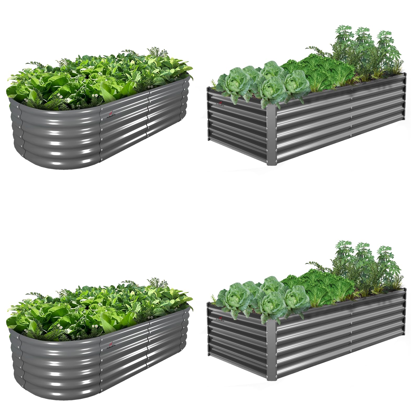 A ANLEOLIFE 4-Pack 6X3X1.5ft & 6X2X1.5ft Deep Root Galvanized Raised Garden Beds Outdoor for Planting Vegetables Flowers Herb, Quartz Grey