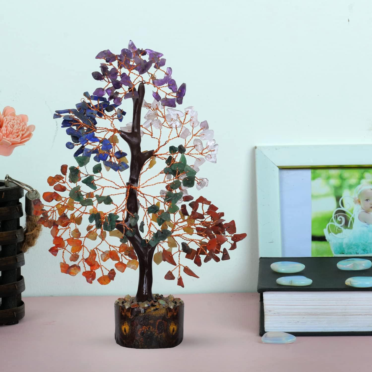 JAGASY Seven Chakra Tree - Chakra Stone, Crystal Tree, Artificial Tree, Crystals and Healing Stones, Chakra Tree of Life, Home Decor, Spring Decor, Gifts, House Warming Gifts New Home, Spiritual Decor