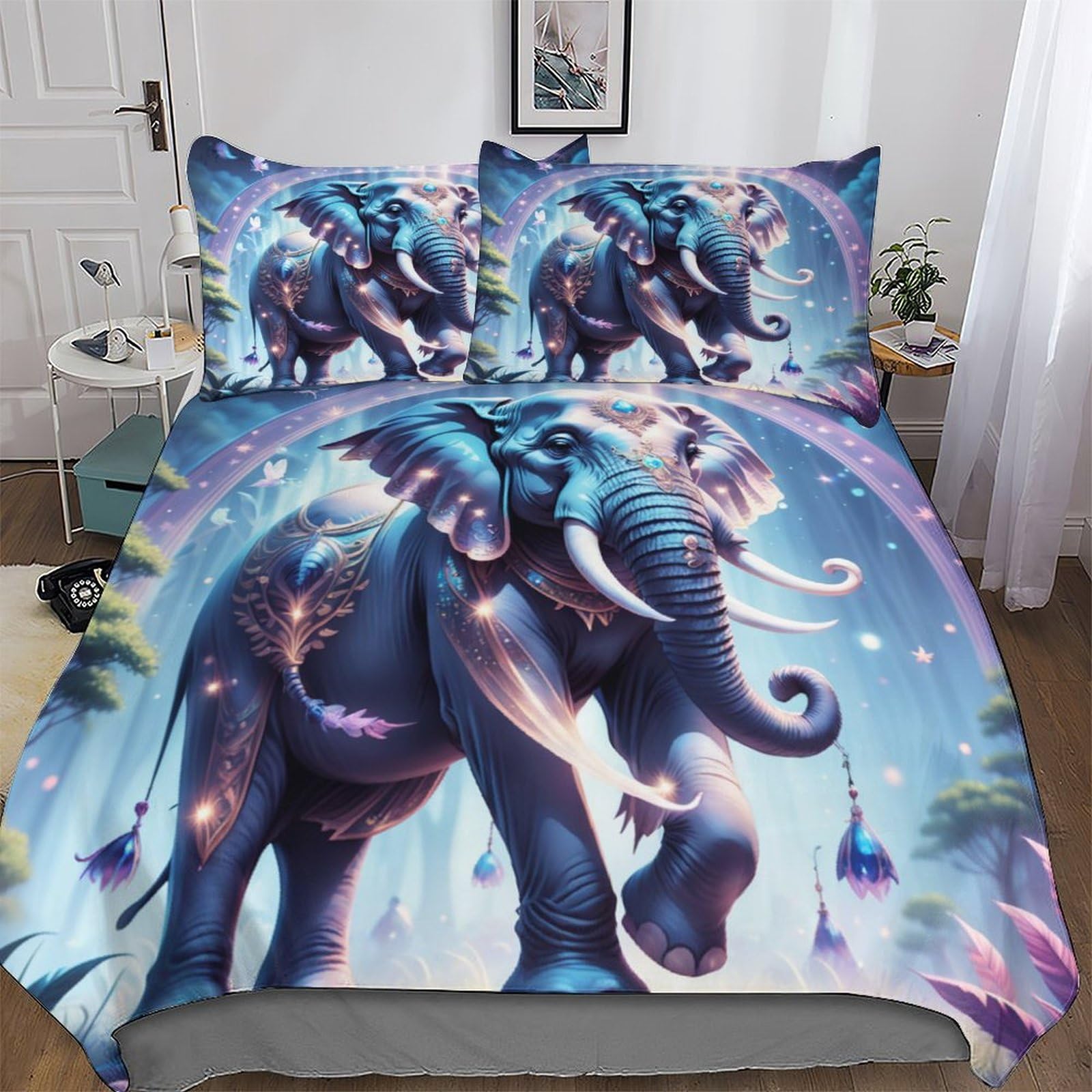 Housse de couette éléphant 200x200 cm avec taies en microfibre