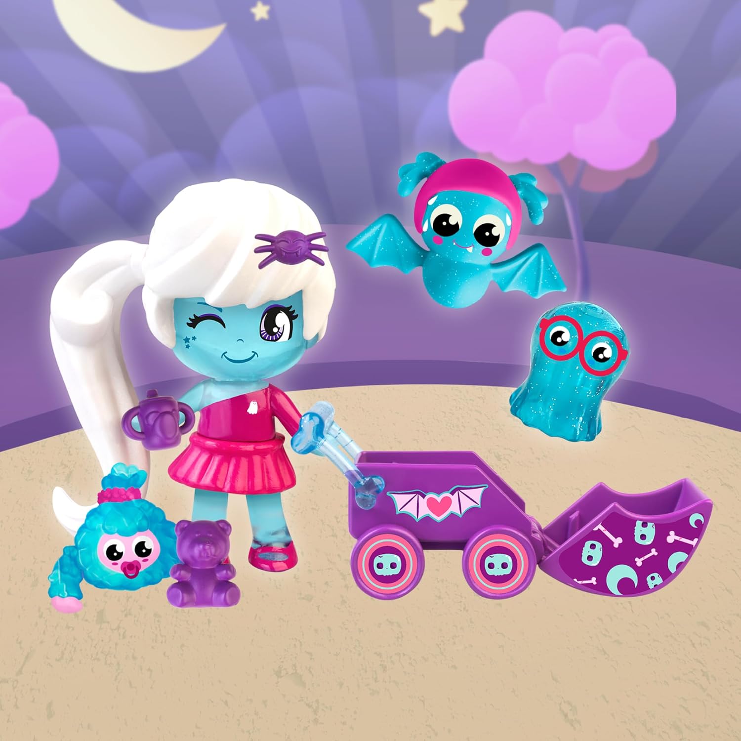 Pinypon Terrific PNY55000 My Monsters & Me Doll with 3 Pets and Glow in the Dark Stroller for Children and Children Ages 4 and Up