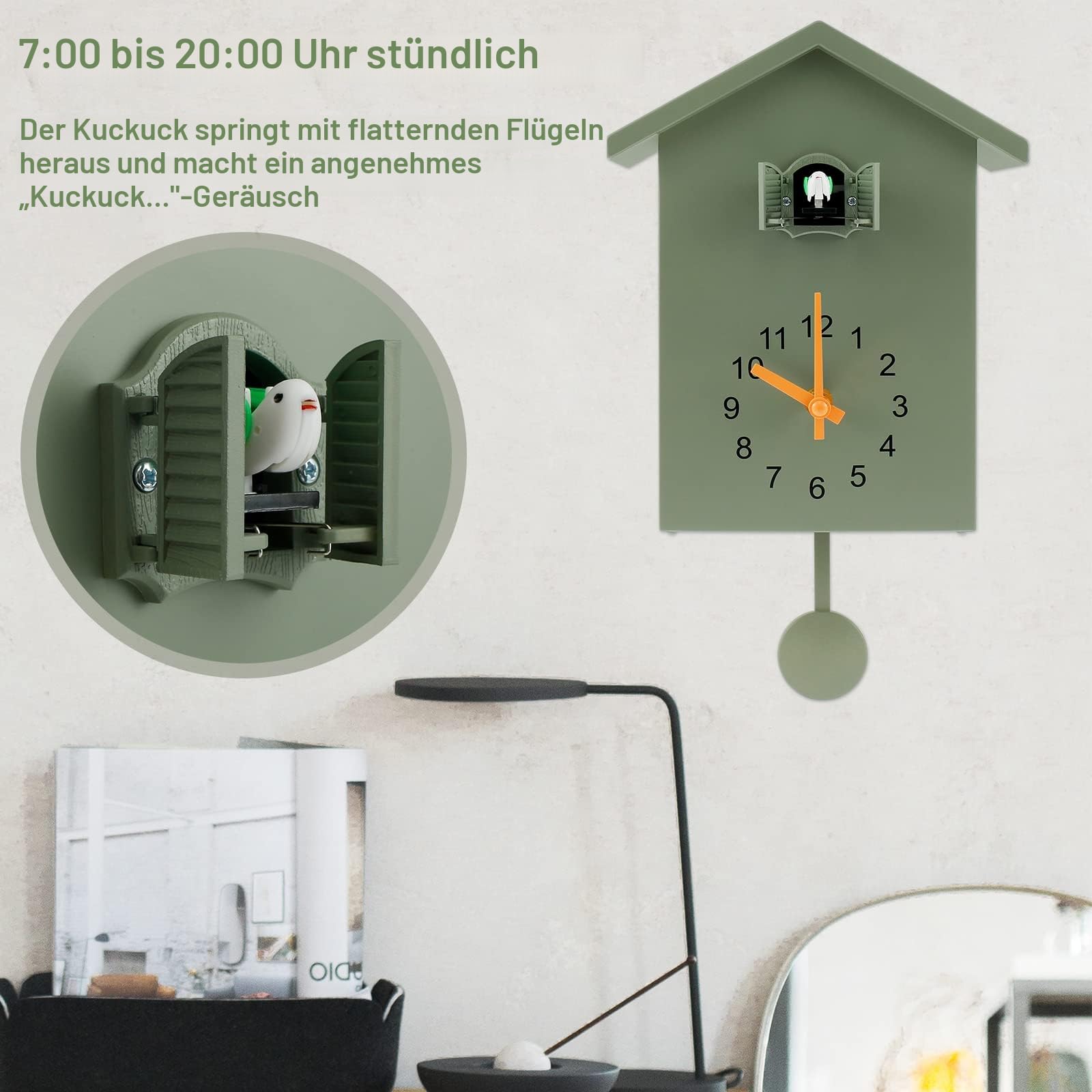 Kuckucksuhr, moderne Kuckucks-Wanduhr, Kuckuck-Sounduhr mit Pendel und Chimer, Kuckucksuhr, Vogelhaus für Wandkunst, Zuhause, Wohnzimmer, Küche, Büro, Dekoration