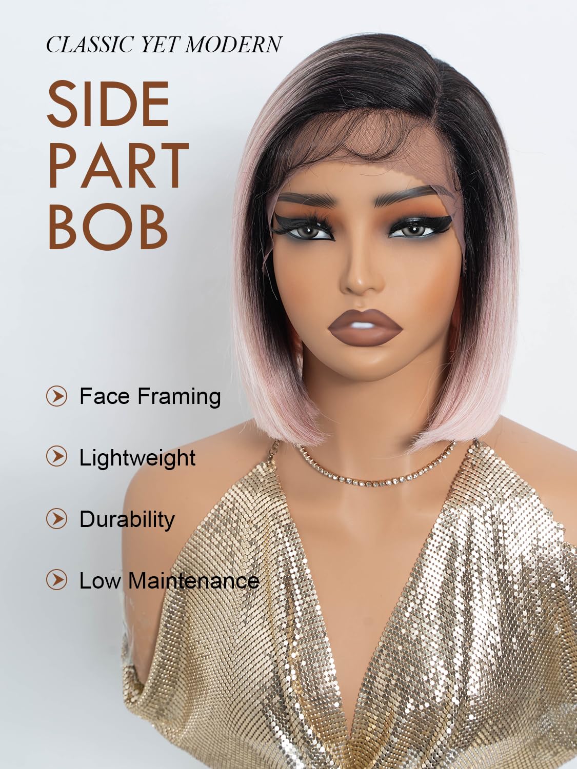 Joedir Ombre Pink Bob Wig with Side Part Synthetic Lace Front Wigs with Baby Hair 10 Inch Short Straight Bob Wig for Black Women - Image 2