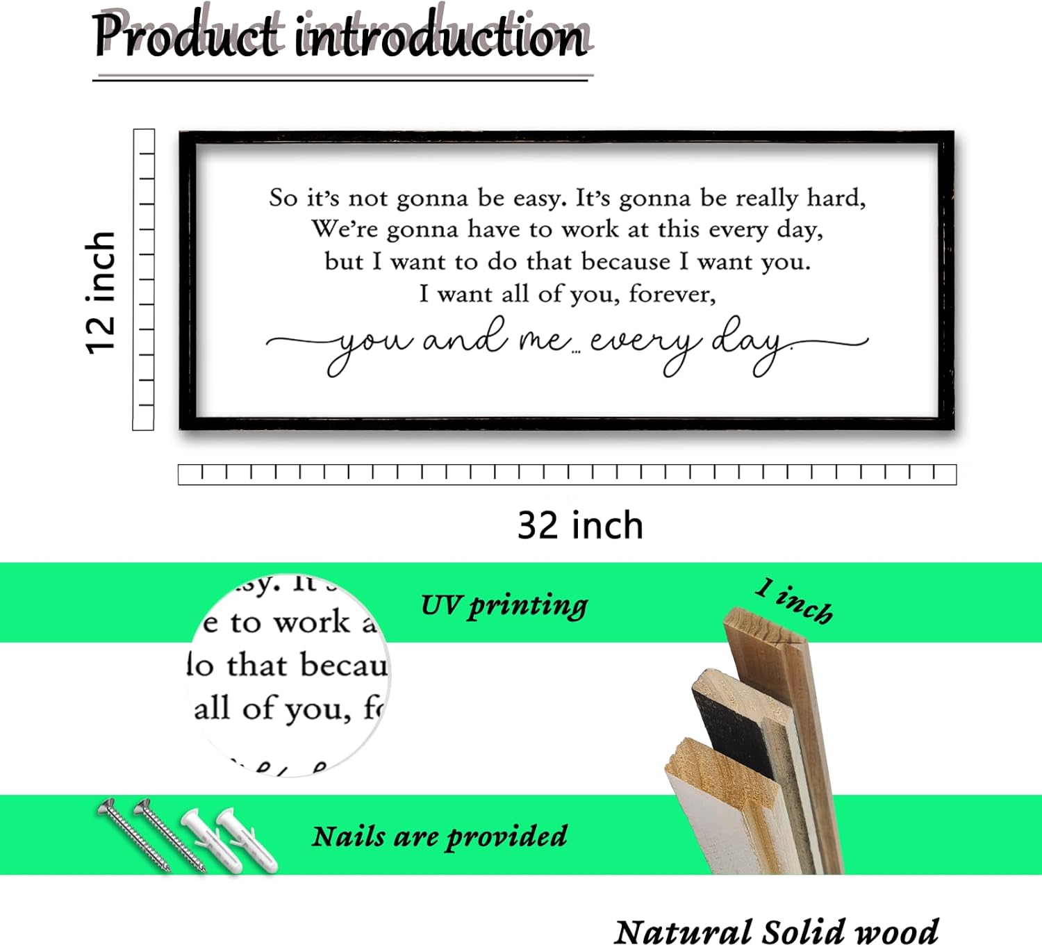 ZZJJHYWGQ Romantic Movie Quote Sign So It's Not Gonna Be Easy Home Wall Decor Art 32"×12" You and Me Everyday Love Family Sign For Master Bedroom Above Bed (Black) 32"L x 12"W So It's Not Gonna Be Easy (Black)