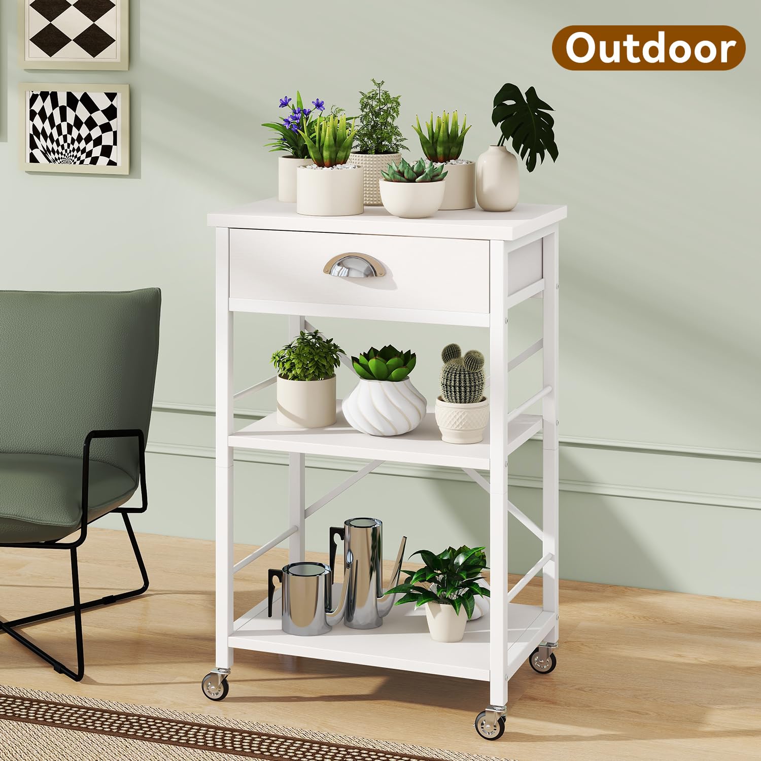 IBUYKE - Estante de cocina para panadería con cajones, soporte para microondas de 3 niveles con almacenamiento, mesa de barra de café con ruedas, estante ajustable, montaje simple, blanco TMJ030W — view 8