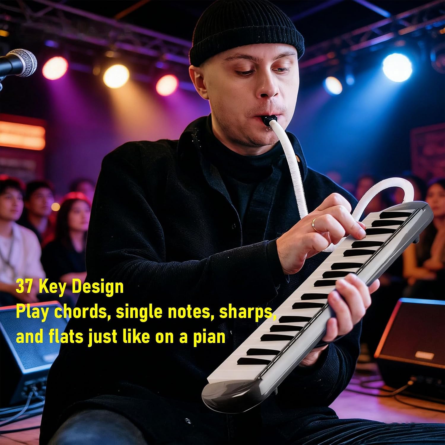 Alomejor 37 Keys Melodica, Portable Air Piano Keyboard with Mouthpiece and Flexible Blowing Tube, ABS Material for Beginners Adults and Kids