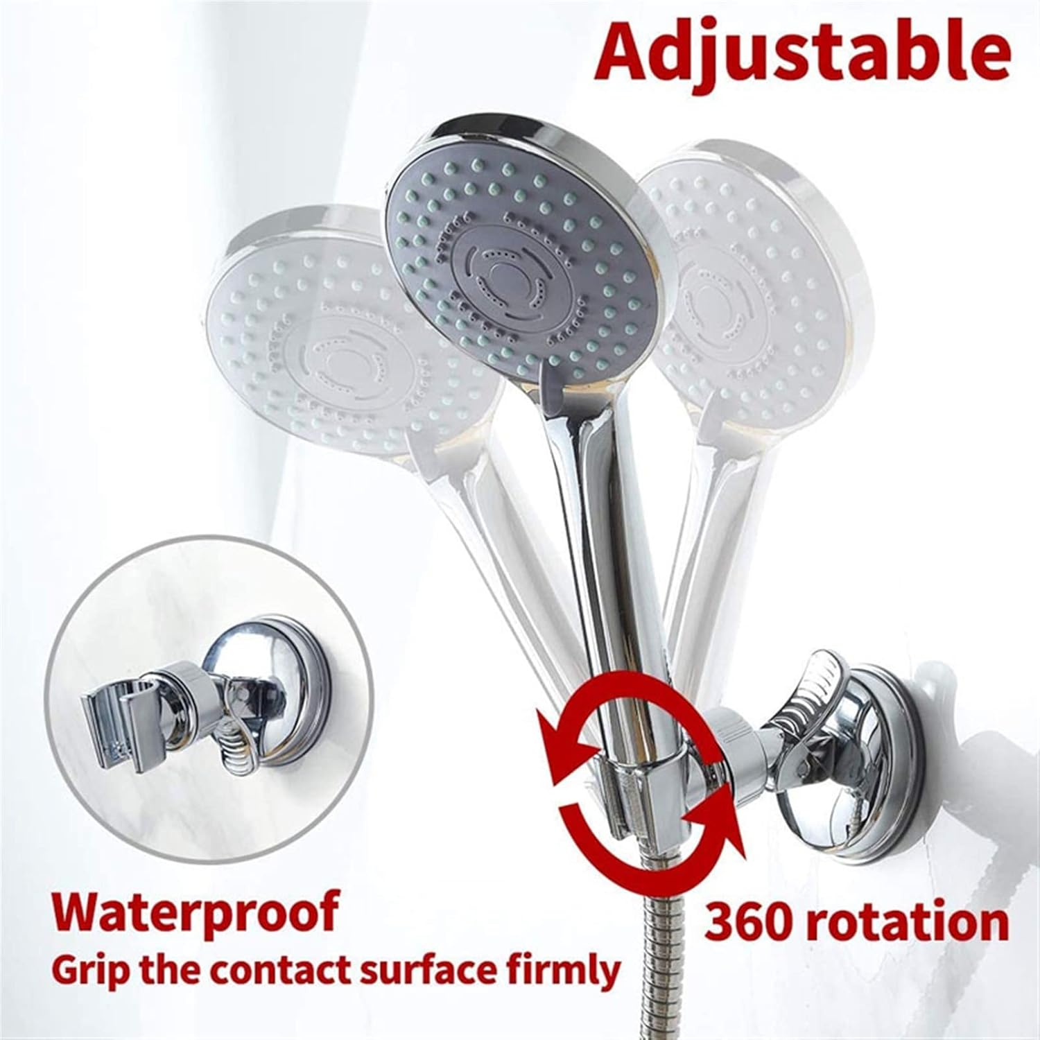 XTYPE Universal Adjustable Shower Mounting Brackets Suction Cup Holder Full Plating Bathroom Shower Rail Head Holder Stable Rotation