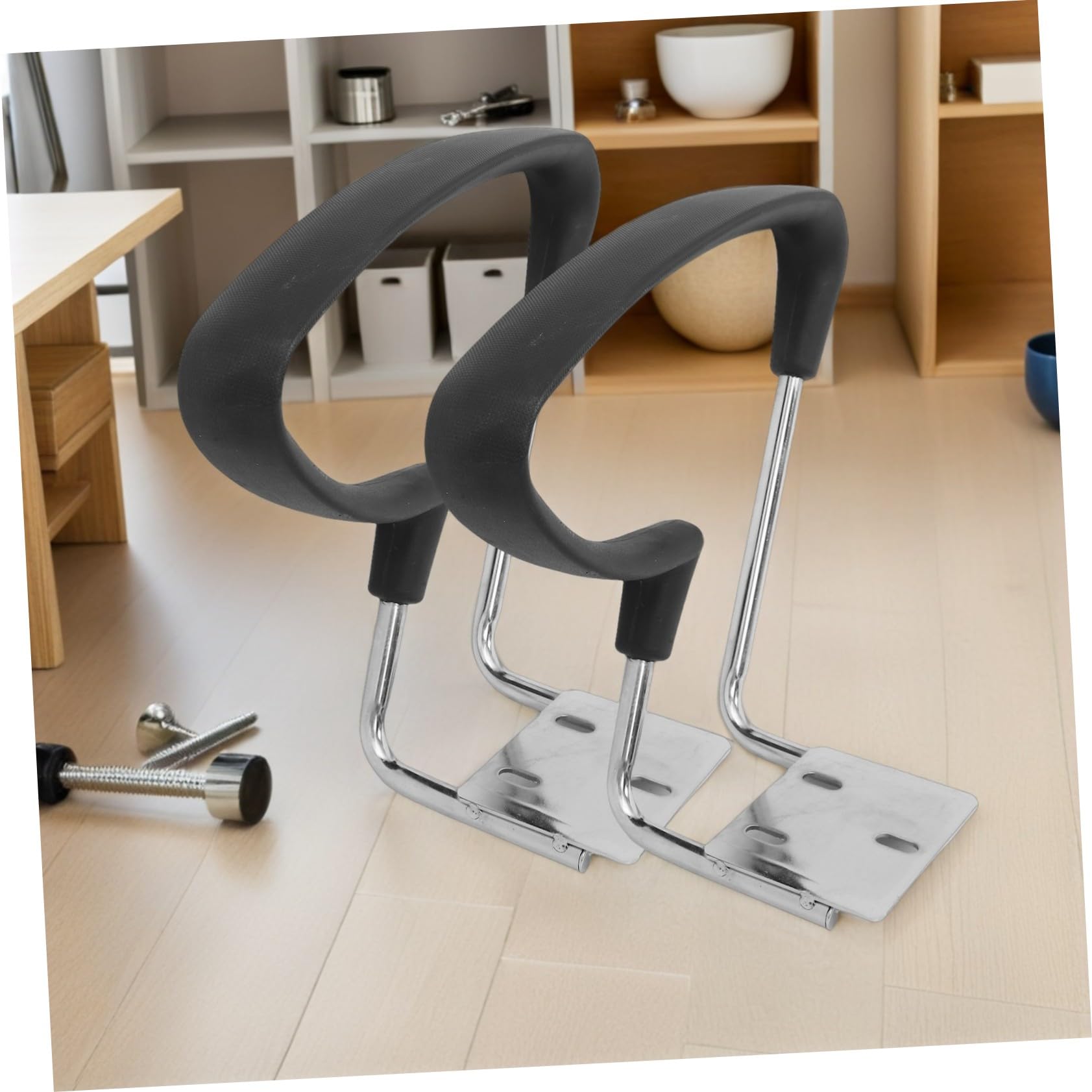 Veemoon 2 Pezzi Anelli Supporto Braccioli Sedia Ufficio in Plastica Nera Ricambio per Gaming e Scrivania Kit Montaggio e Meccanismo Girevole per Braccioli Ergonomici