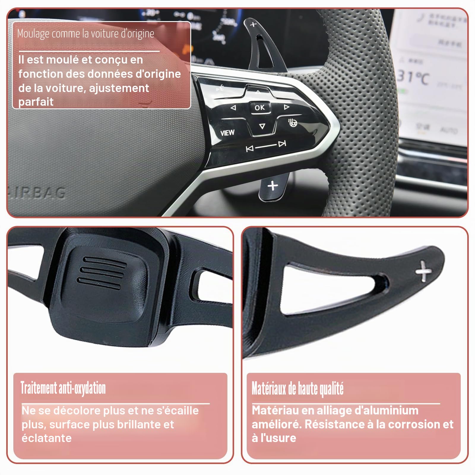 JOJOCY Extension de levier de vitesse au volant pour VW Golf 8 MK8 2019-2024, en alliage d'aluminium pour VW Golf 8 MK8 Tiguan CC Touran L Teramont Phaeton Lamando (noir)