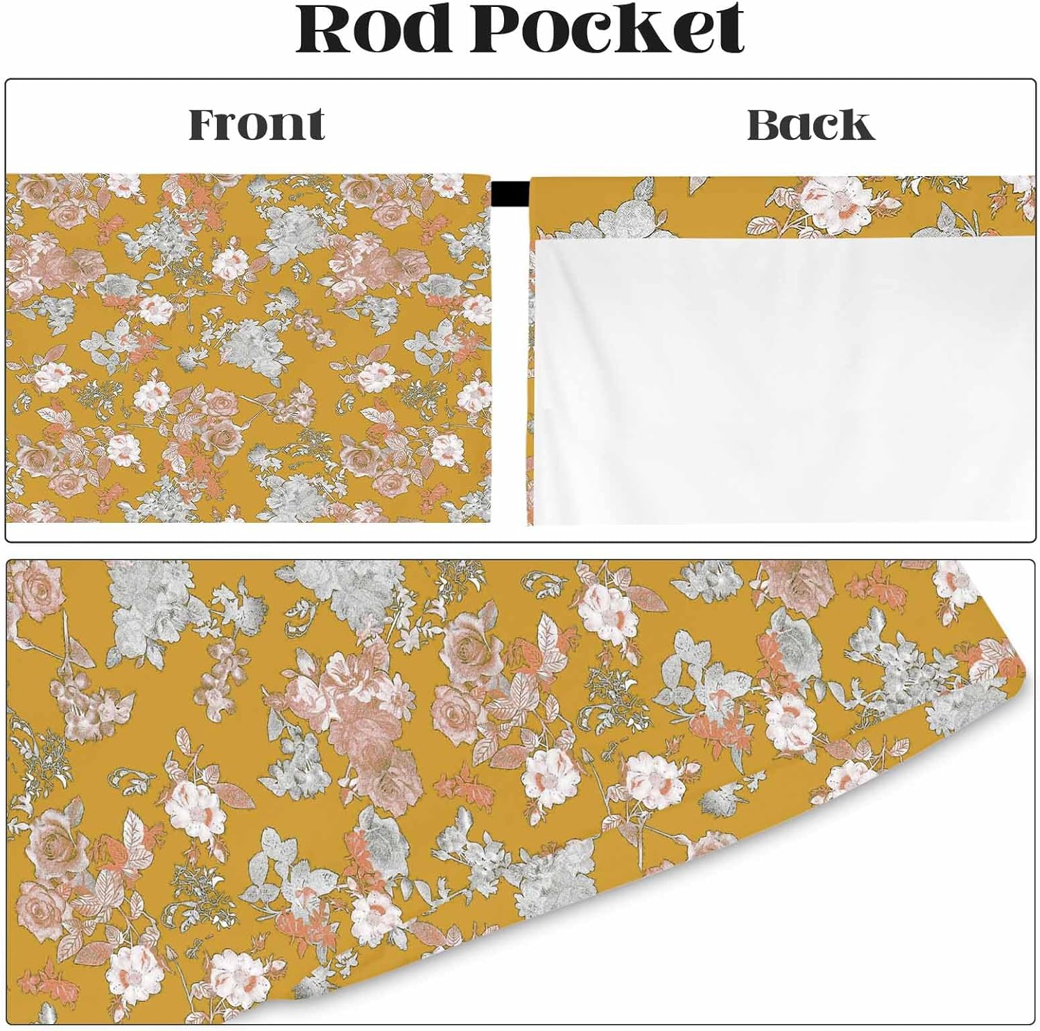 Retro Natural Light-Filtering Curtains 63 Inch Length,Pink Hand-Painted Mixed Flowers Theme Living Room Bedroom Curtains,Thermal Insulated Drapes for Room Darkening,Printed Window Treatments