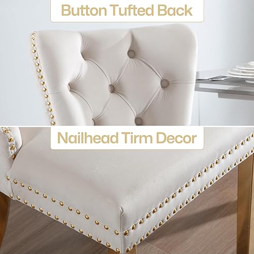 Miniatura 4 de Sillas de Comedor de Terciopelo Juego de 4, Colección Nikki Sillas de Comedor con Patas de Acero Inoxidable Dorado y Anillo Tirador de Cabeza de