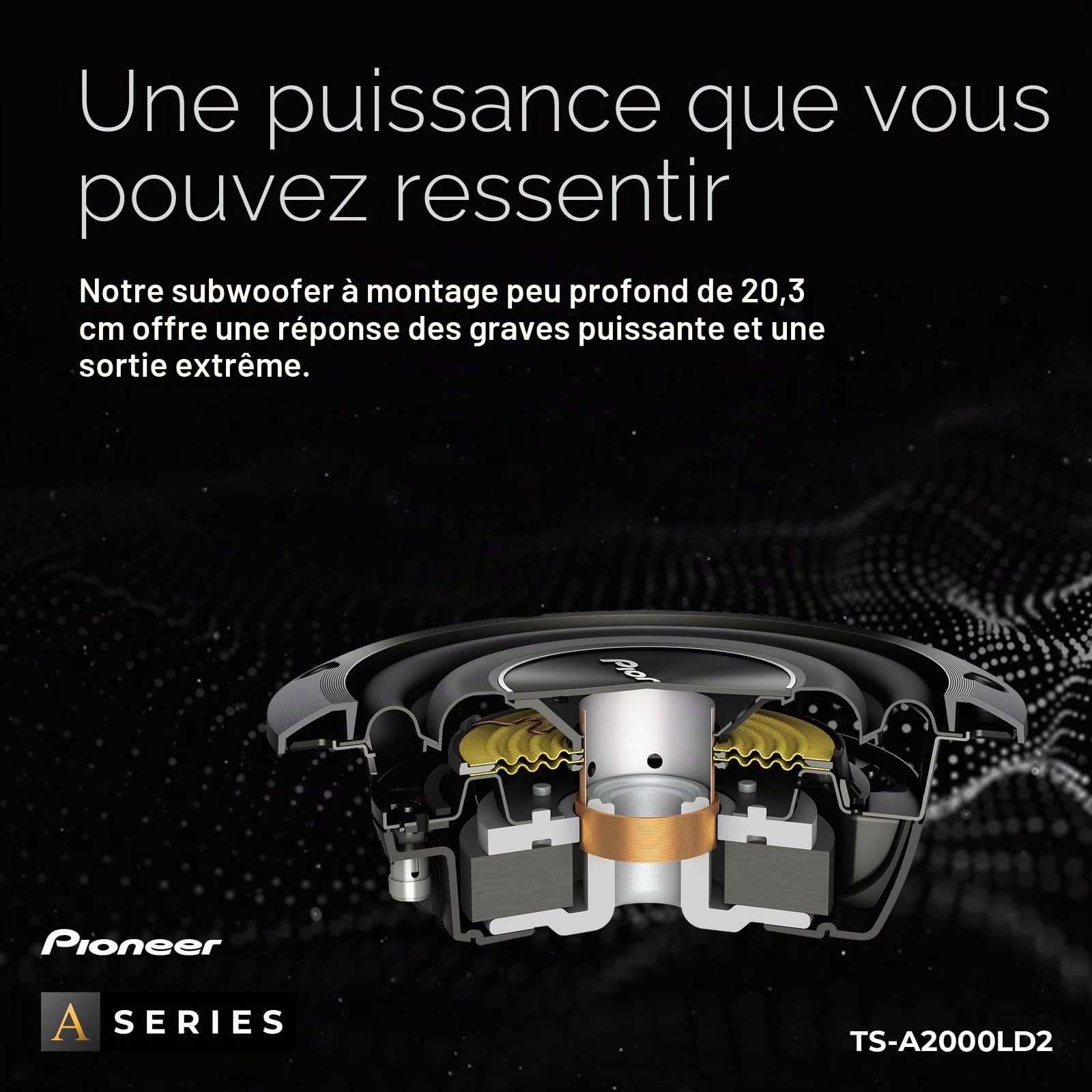 Pioneer TS-A2000LD2 Subwoofer Plat Passif 20 cm, 250W RMS, 700W Max, 2X 2 ohms, Ø 227 x 80 mm pour Enceintes fermées | Design peu profond, basses profondes dans les espaces restreints