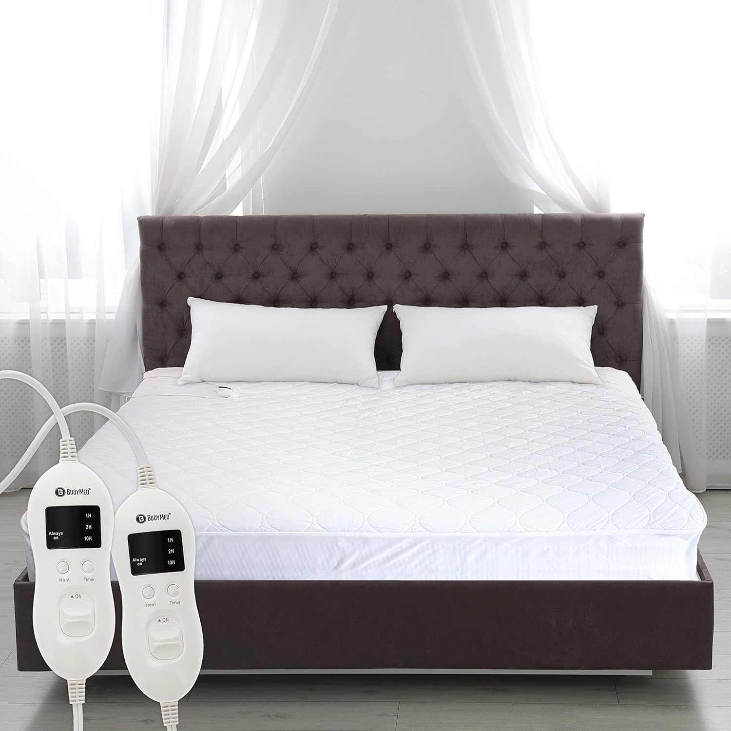 BodyMed Heated Mattress Pad with Skirt, Queen, 60 in. x 80 in. – Fitted Electric Mattress Topper with Temperature