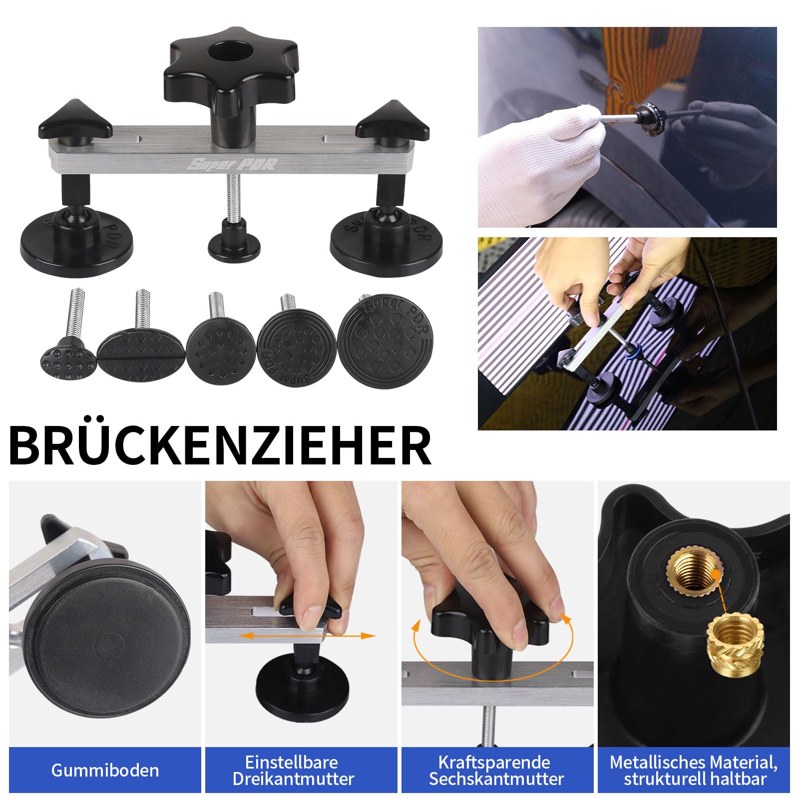 Lackfreie Dellen-Reparaturstäbe Set Mit Kegelkopf & S-Haken – Für Auto, Karosserie, Hagelschäden, Edelstahl-Werkzeuge (P4)