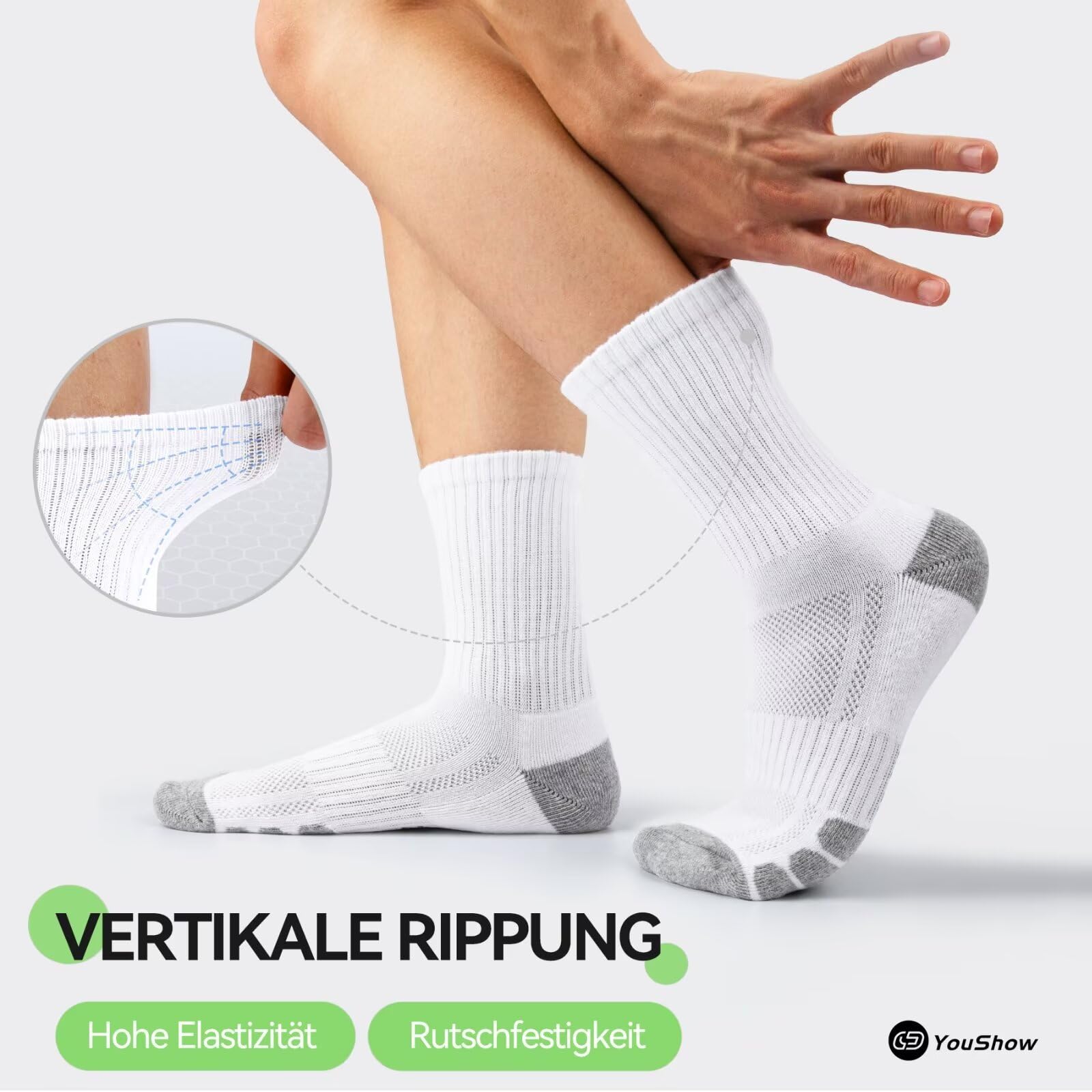 YouShow 6 paires de chaussettes Hommes Chaussettes de Tennis Femmes Chaussettes de Sport Chaussettes de Randonnée Crew Rembourrées Respirantes Douces Chaussettes en Coton