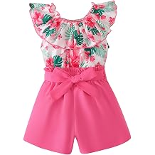 YOURUIKEY Girls Summer Clothes 2 Pieces Outfits for Cute Girls Size 7-14 Hawaiian Ruffle Top and Floral Belt Shorts Set