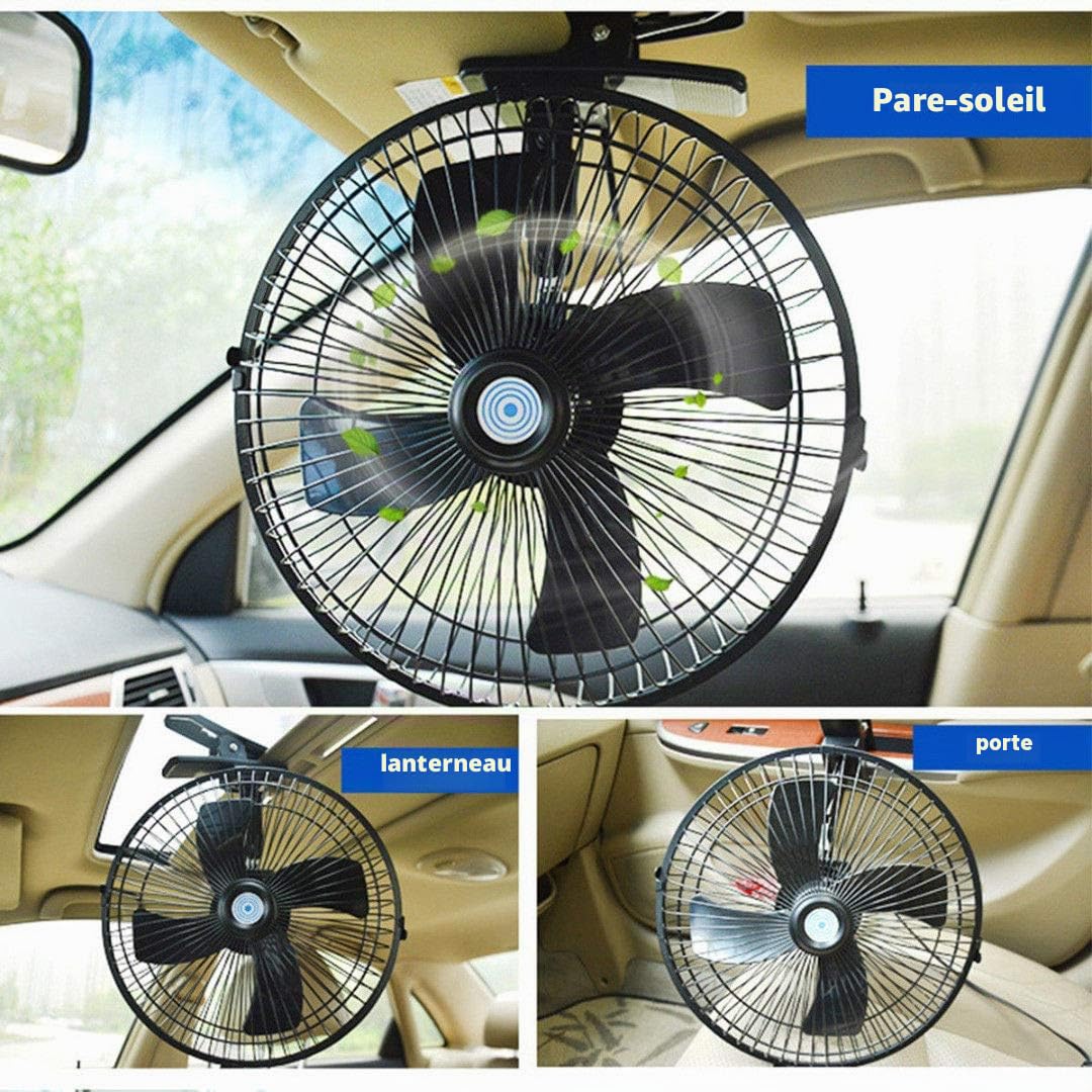 Baceyong Ventilateur électrique 12 V/24 V pour voiture, camionnette, maison, rotation à 180 °, 2 vitesses, flux d'air avec clip pour voiture, camion, bus, véhicule tout-terrain