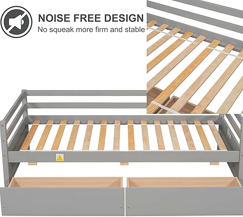 Miniatura 6 de Marco de sofá cama de madera de tamaño individual con 2 cajones de almacenamiento, sofá cama multifuncional con soporte de listones de madera para