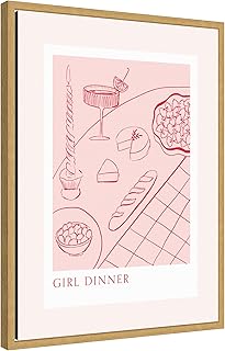 Kate and Laurel Framed Canvas Wall Art Print Girl Dinner by Aislinn Simmonds Duchess Plum, 18 x 24 Sylvie Bright Gold Frame, Modern Contemporary, Cuisine Art for Wall Decor