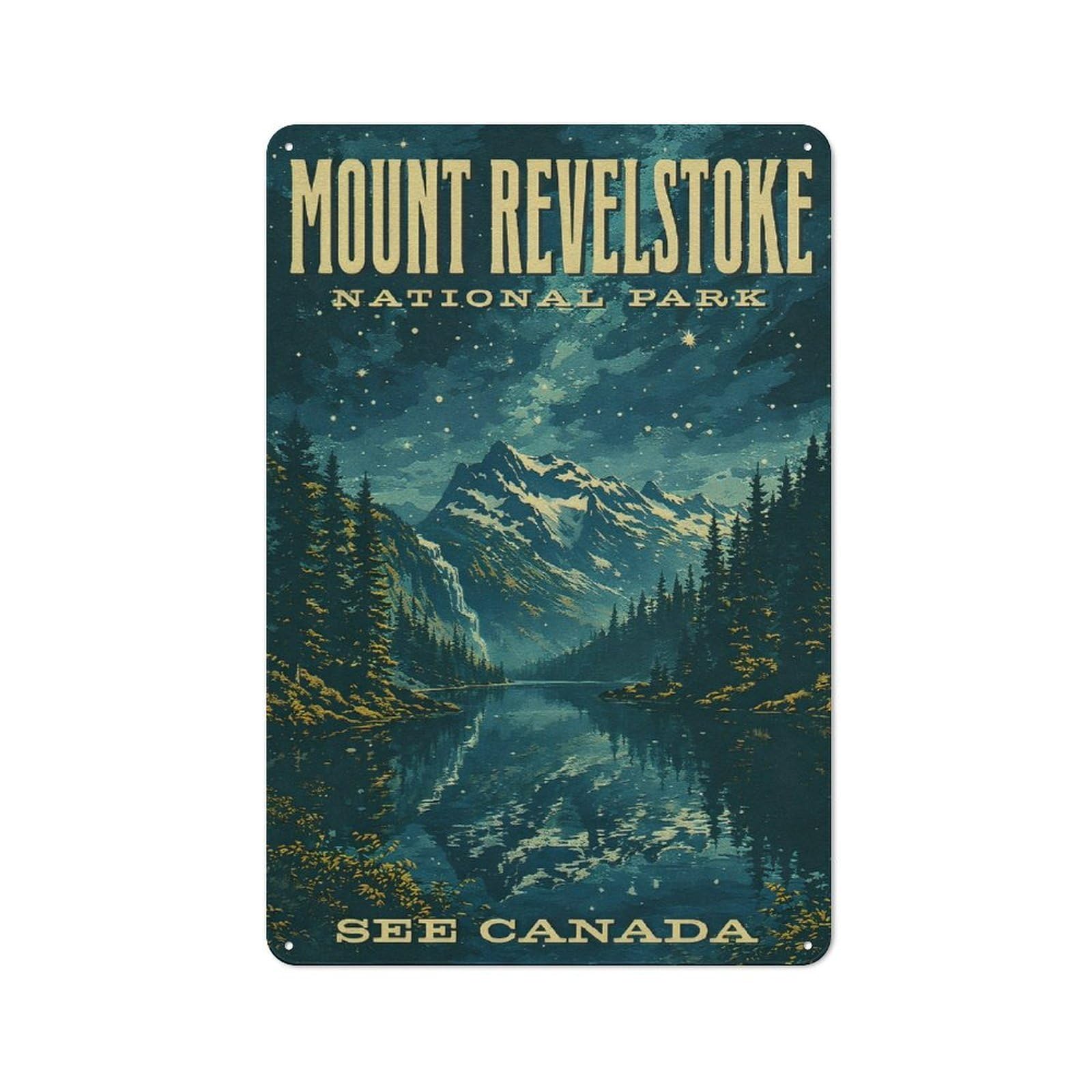 Junmoney Style-18 Mount Revelstoke National Park Vintage Classic Metal Wall Decor 30X20cm, Office Metal Sign For Workspace, Cafe, Shop Or Desk Area