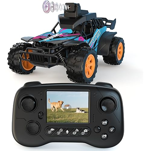 RC Car with Camera, 2.4GHz Remote Control Truck with 2.8”LCD Screen & 60° Adjustable Camera, Live Video, APP/Radio Dual Control, 2 Speeds, Rechargeable Off-Road RC Cars, Gift for Adults and Kids