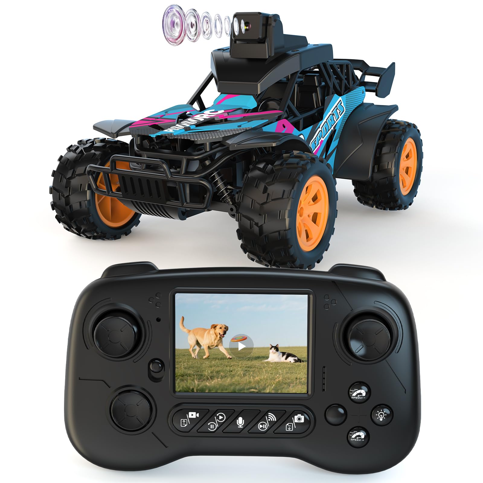 Macchina Telecomandata con Telecamera, Auto a 2,4 GHz con Schermo LCD da 2,8", Telecamera Regolabile a 60°, Doppio Controllo tramite APP/Radio, 2 Velocità, Regalo per Bambino 3-10 Anni Maschio