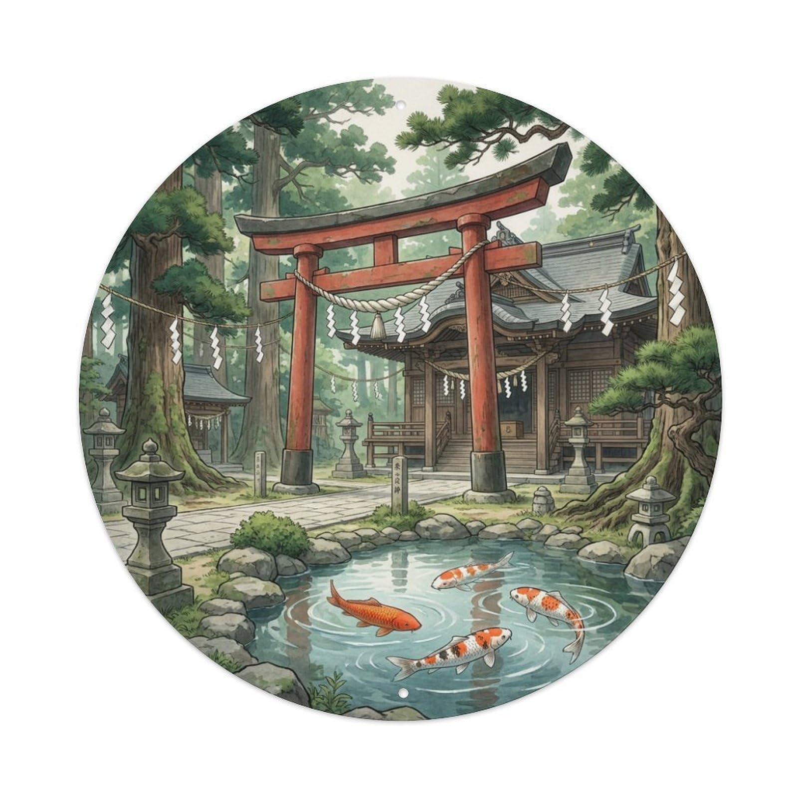 Galvaxio Style Japanese Koi Fish Sacred Rope Shimenawa Shrine Metal Tin Sign