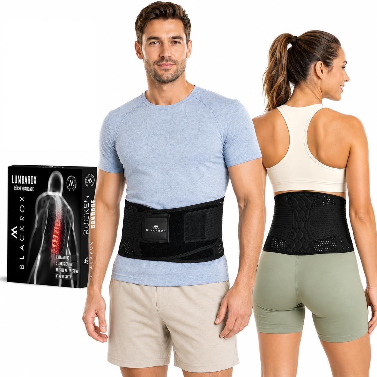 BLACKROX LUMBAROX, cintura di supporto lombare per uomini e donne, stabilizzazione della schiena, cintura di sostegno per la schiena (L, nero)