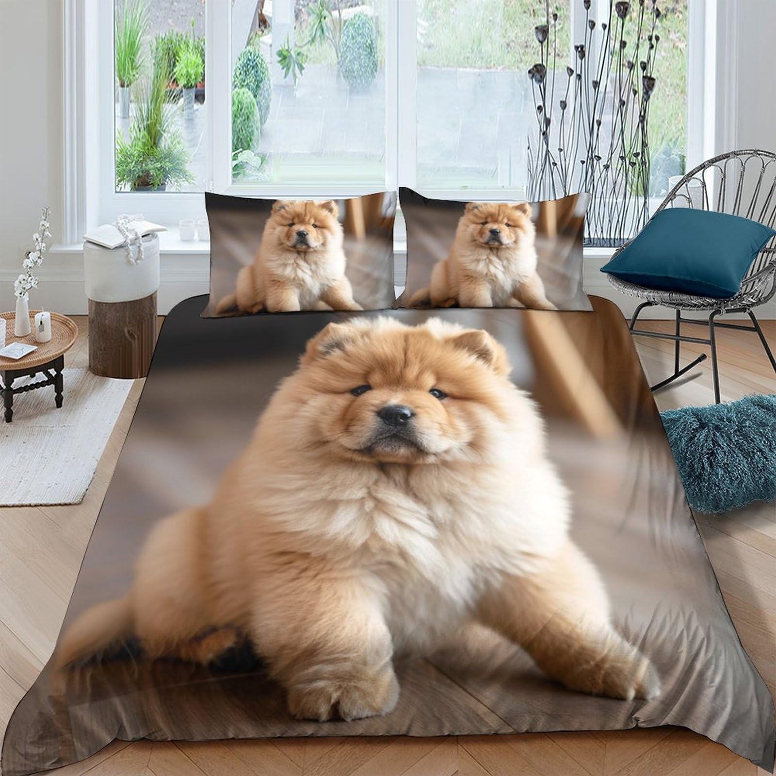 Ctjqhvkz Style-6 3D Printed Fluffy Chow Chow Dog Fitted Sheet Microfiber Soft Breathable Cute Puppy Mattress Cover For Bedroom Decor Single（135X200cm）