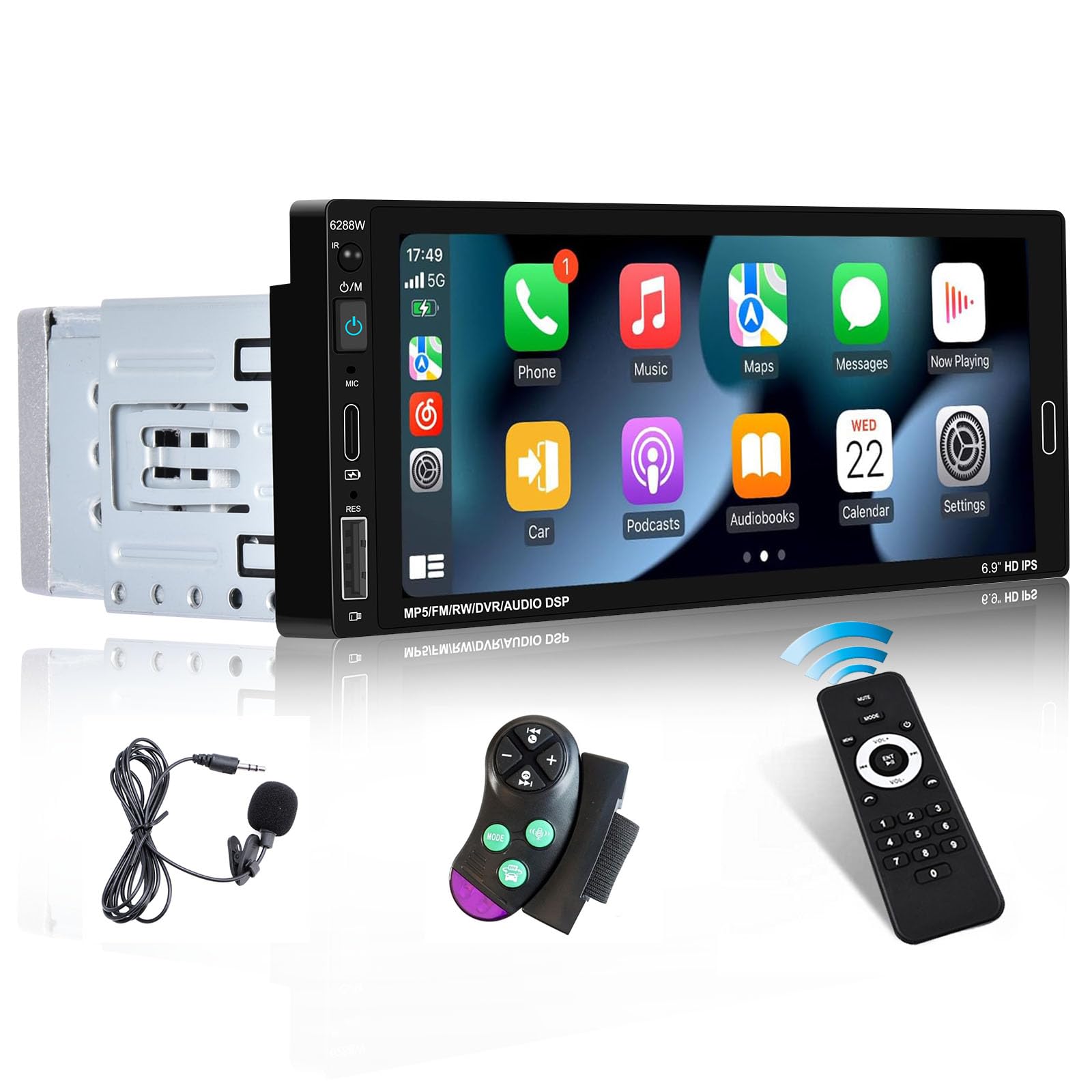 Amazon.com: 6.9 Inch Single Din Wireless Carplay Car Stereo, Touch