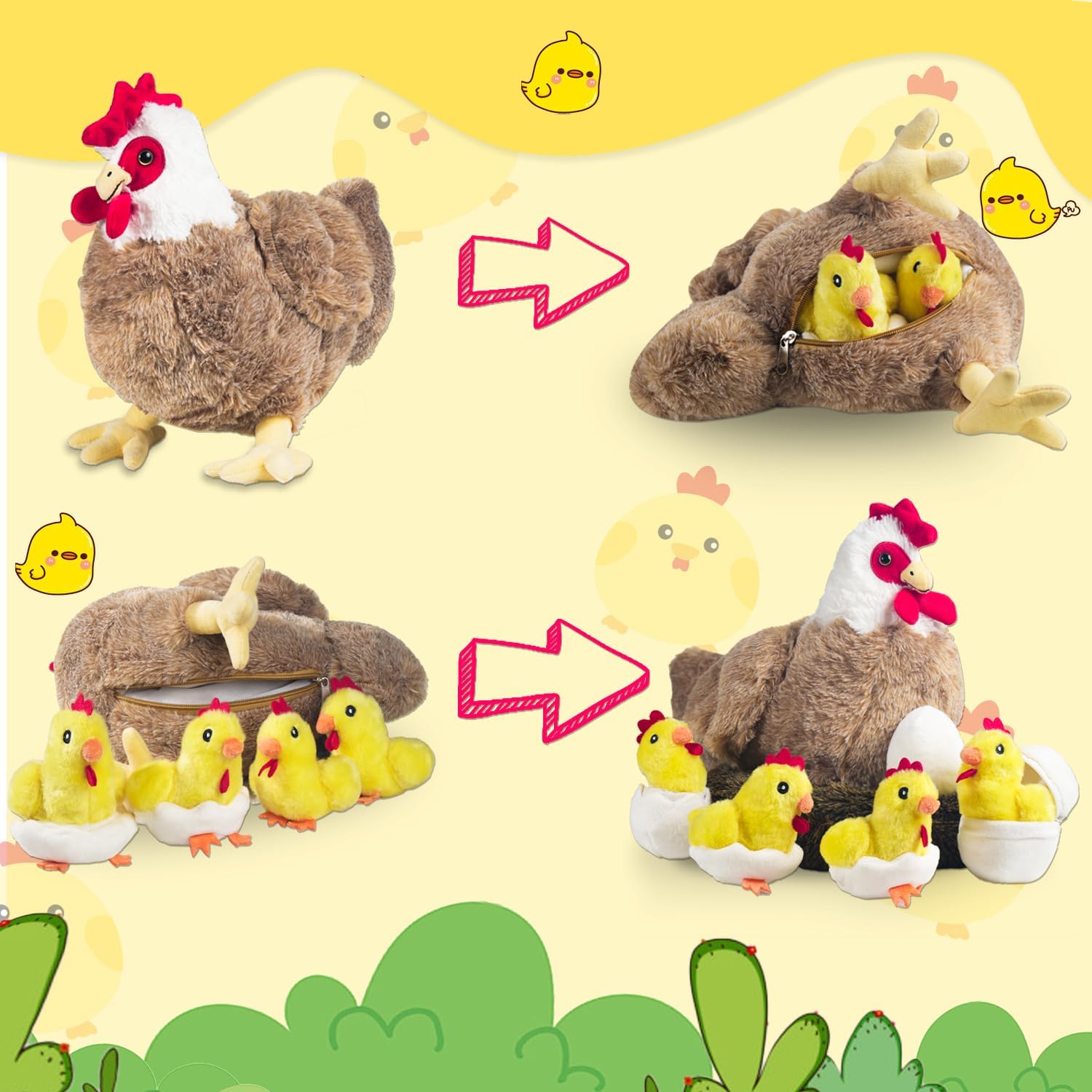 Youthfuljive 9 in 1 Chicken Stuffed Animal & 5 in 1 Corgi Dog Stuffed Animal for Easter Festival Gift Birthday for Kids