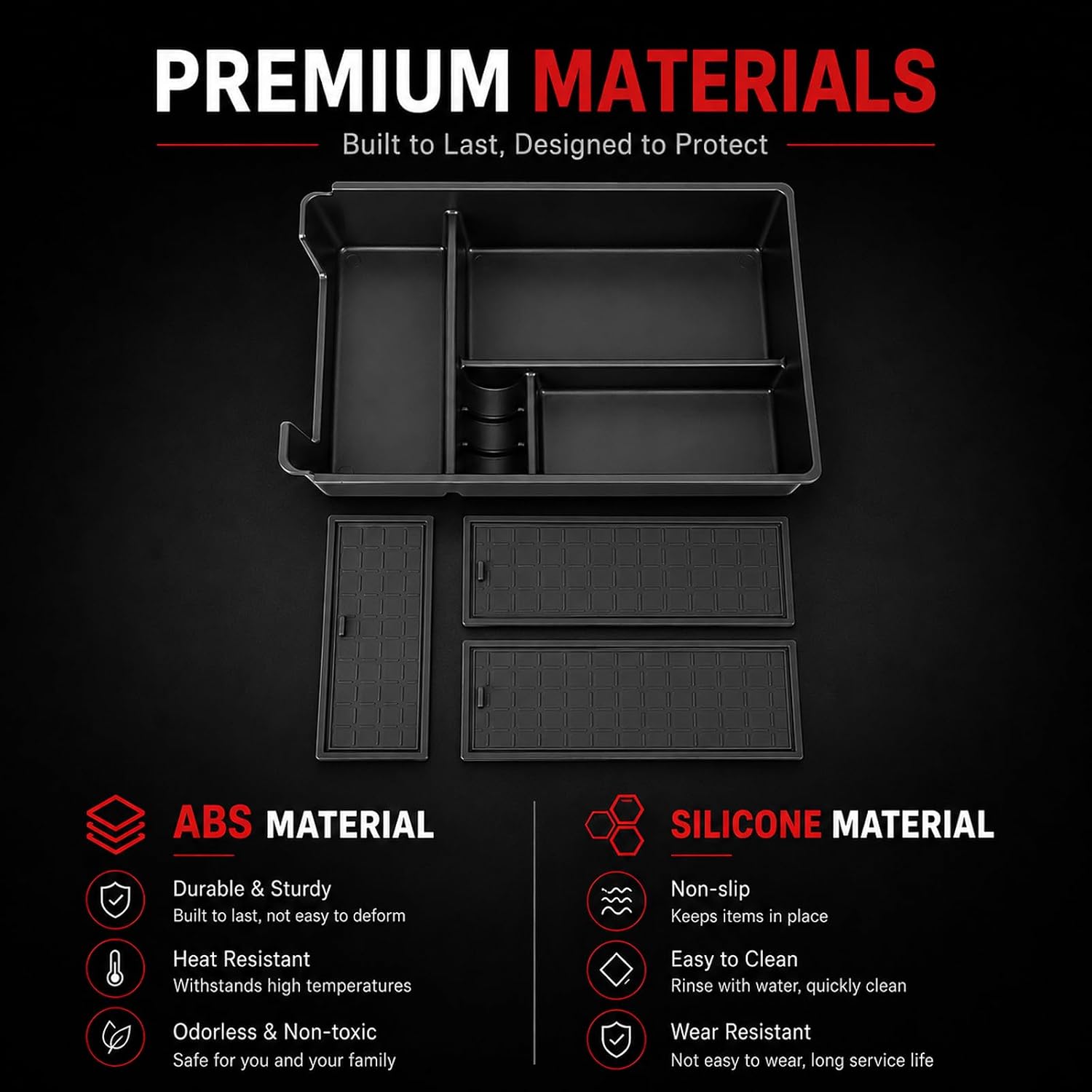 Upgraded Center Console Organizer Tray Compatible with 2026 Toyota RAV4 Armrest Storage Box Secondary Storage Tray ABS Material Interior Accessories-No Need to Remove the lid