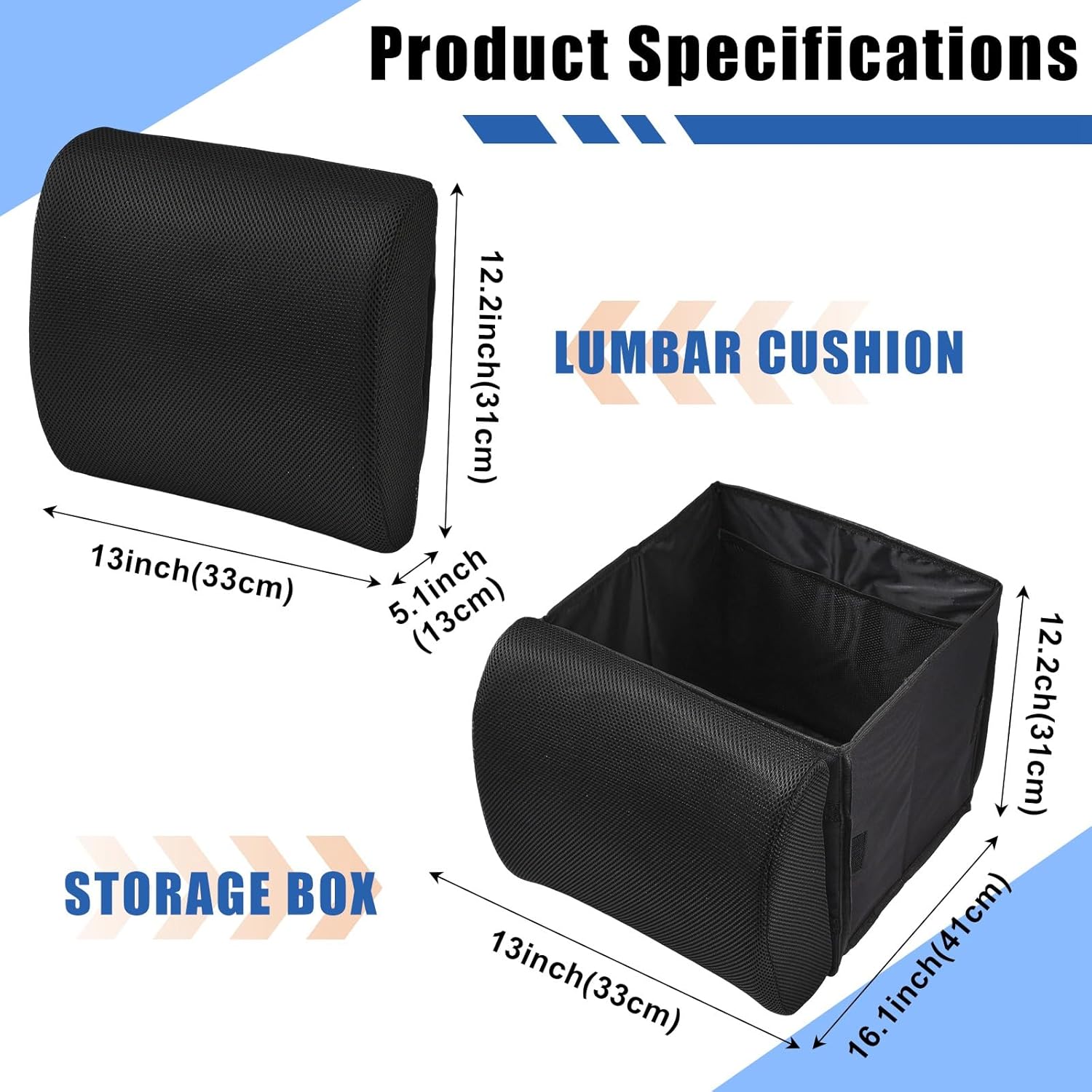 JSCARLIFE Foldable Car Seat Storage Box & Lumbar Support 2-in-1 - Car Seat Lumbar Support with Storage Box, Organizer with High-Resilience Sponge, Universal Fit for Vehicle Seats