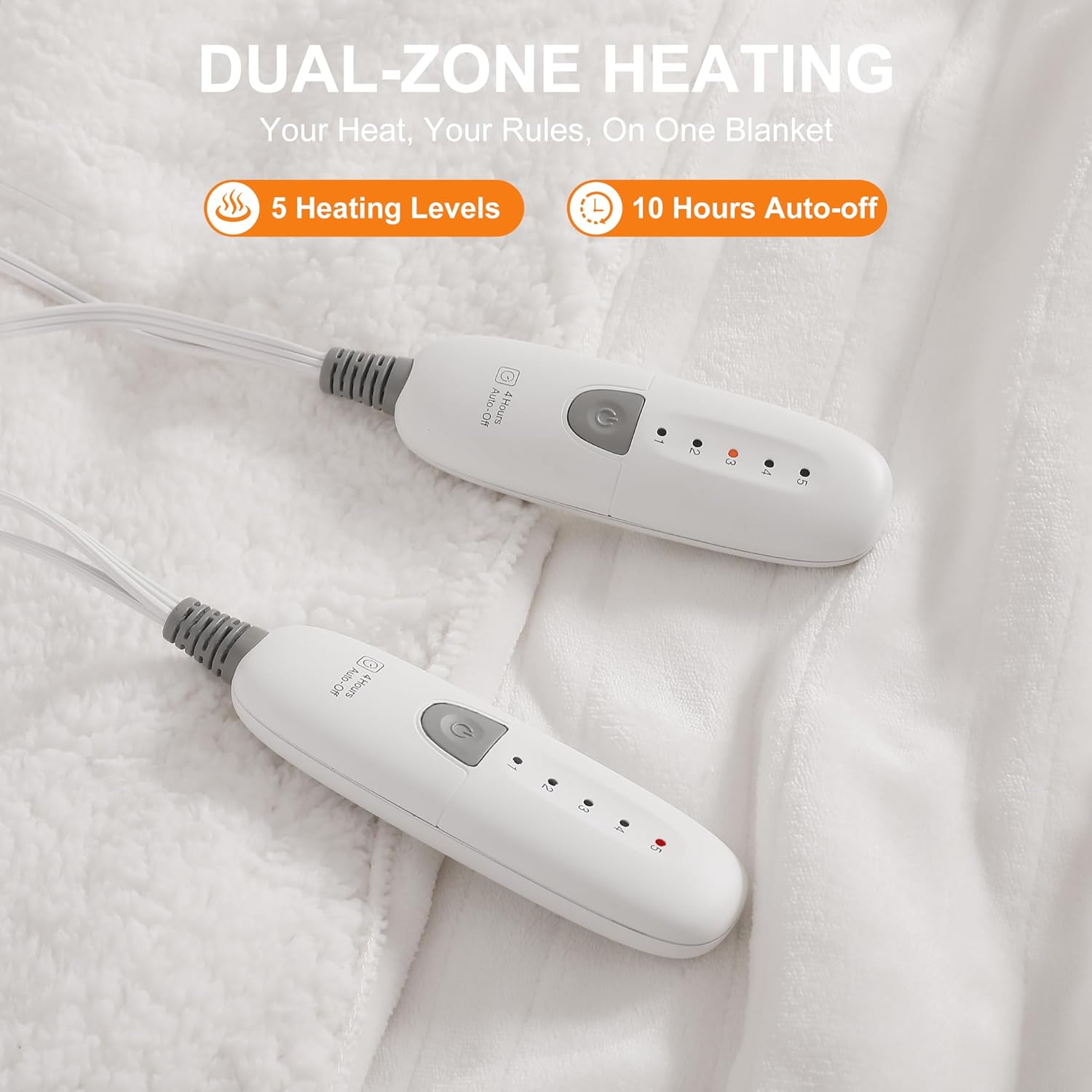 Queen Electric Blanket 84''X90'' Dual Control Heated Blanket - Soft Silky Plush Heating Blanket with 5 Heating Level & 10 Hour Auto Off, ETL Certified & Machine Washable for Grandma Gifts(Cream) - Image 2