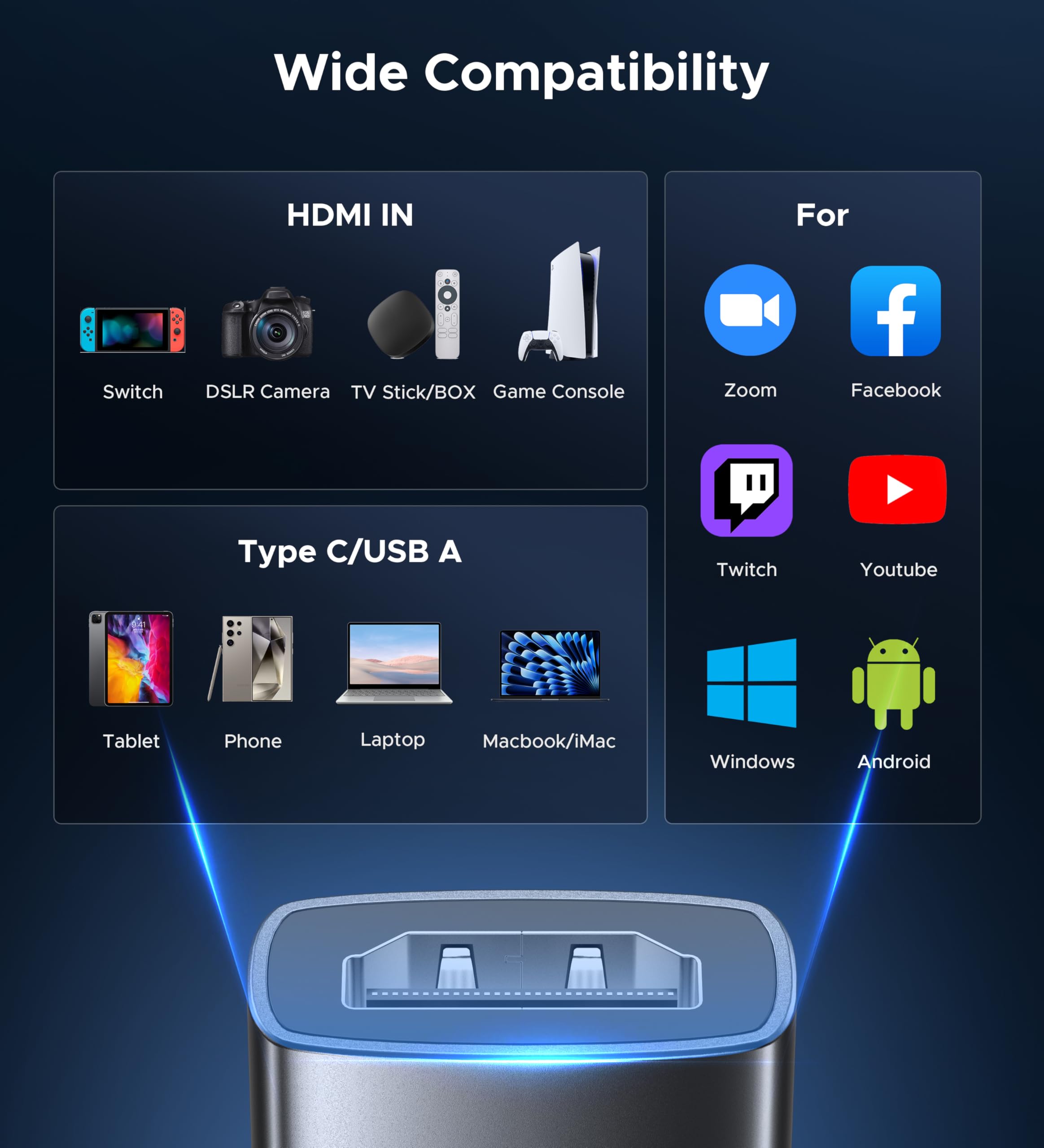 WARRKY USB 3.0 Video-Capture-Karte, 1080P 60FPS HDMI auf Typ C/USB A Capture Card für Aufnahme und Streaming [Nylon geflochtenes Kabel, Aluminiumgehäuse] für Windows/MacOS/PC, Switch, Xbox, PS4 und 5