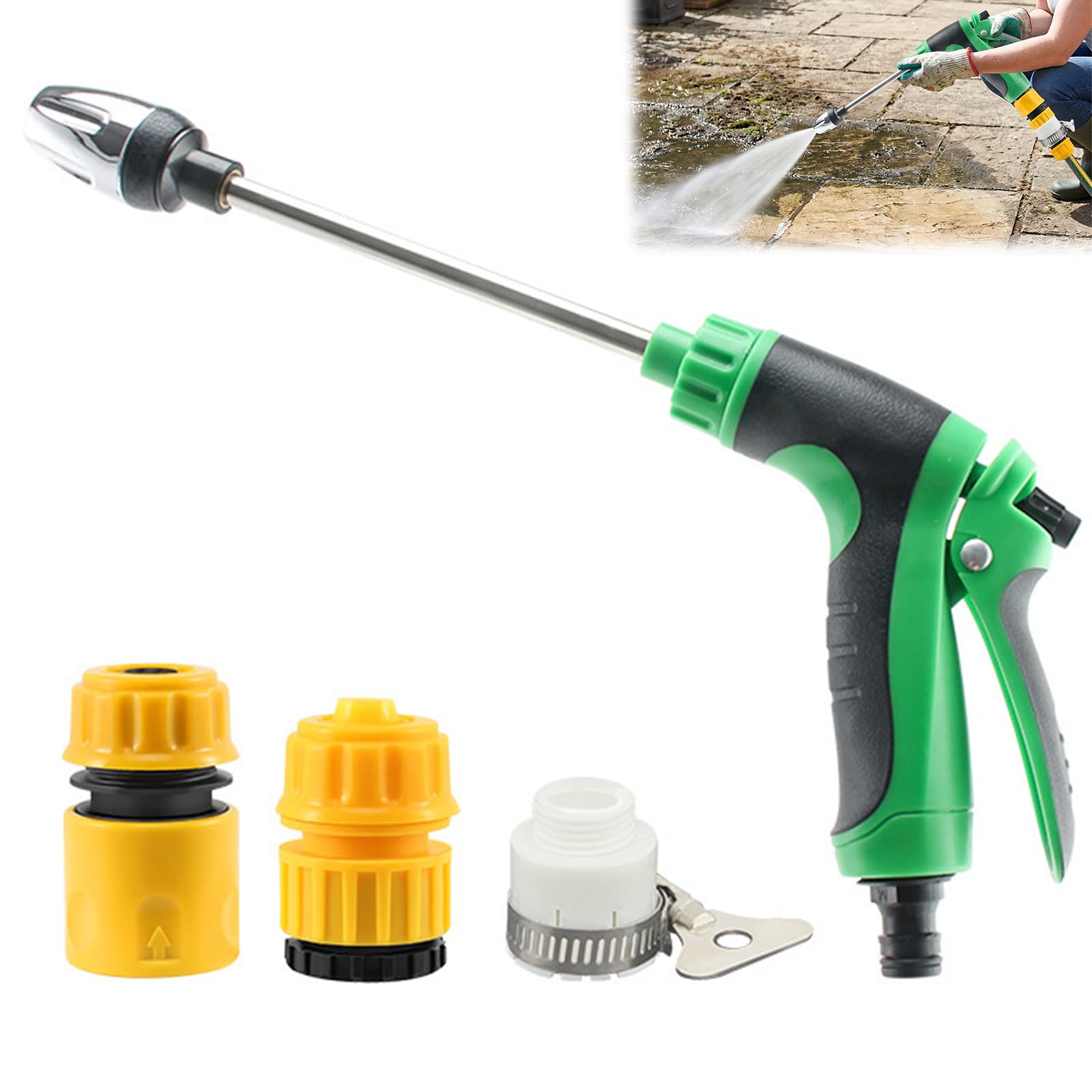 Aquoxis High Pressure Washer Gun, High Pressure Nozzle for Hose with Long Metal Wand, Hose Pipe Pressure Washer Attachment, 3 Quick Connect Adapters, Water Pressure Gun for Car Garden Patio Window