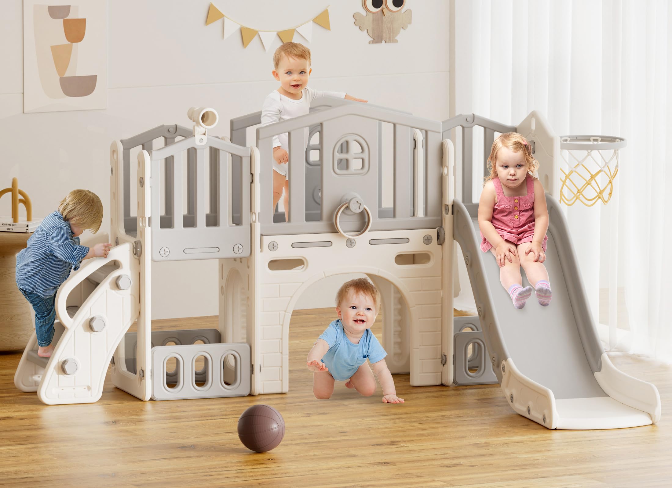 XJD 9 in 1 Toddler Slide Set, Kids Slide for Toddlers Age 1+, Toddler Climber Slide PlaySet with Basketball Hoop and Ball,Outdoor Indoor Playground