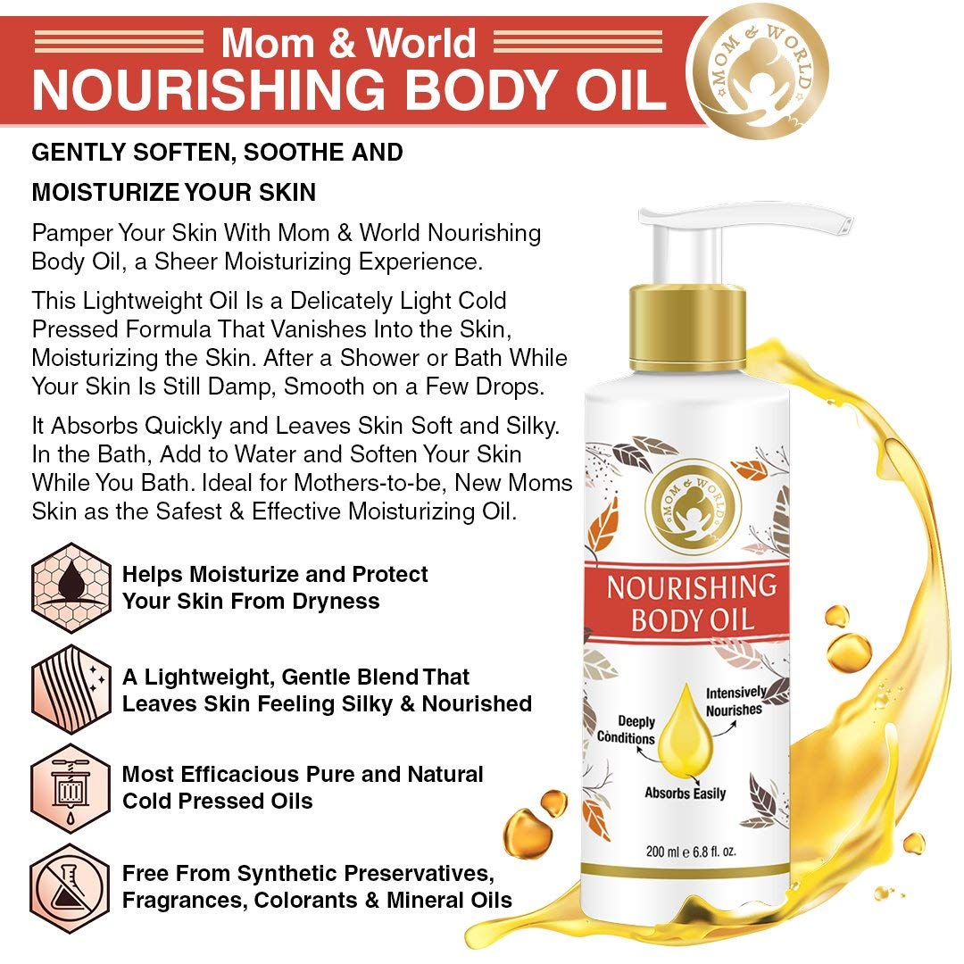 Mom & World Mother Nourishing Body Oil - 200ml - Complete Moisturising, 100% Pure Oils - No Mineral Oil 1
