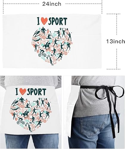 Miniatura 6 de Delantal de camarera con 3 bolsillos I Love Sport Healthy Campaign delantales de camarero de media cintura, delantales de chef para hombres