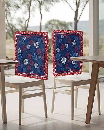 Miniatura 4 de AMZRicher Fundas para respaldo de sillas de comedor del 4 de julio, diseño de estrellas rojas, paquete de 4 unidades, color azul de verano, lavable,