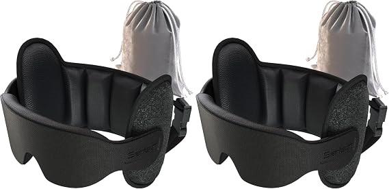 SARISUN Upgraded Travel Pillow, U-Shaped Airplane Head Strap for All Heights, 360 Support, 3D Sleep Mask, 100% Light Blocking, Long Flights Essentials Headrest, Stop Bobblehead, Black (Pack of 2)