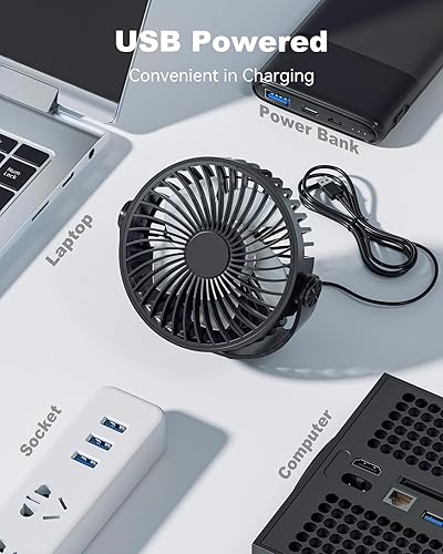 Miniatura 4 de Ventilador de escritorio USB, mini portátil de 5 pulgadas, escritorio personal de flujo de aire fuerte de 3 velocidades, ventilador de enfriamiento